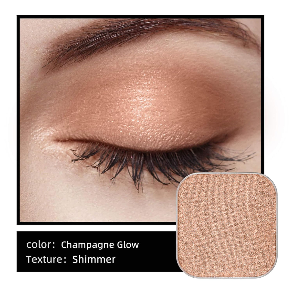 Magnetic Single Shimmer Champagne Eyeshadow with Metal Pan, Pressed Powder Eyeshadow Refill Pan