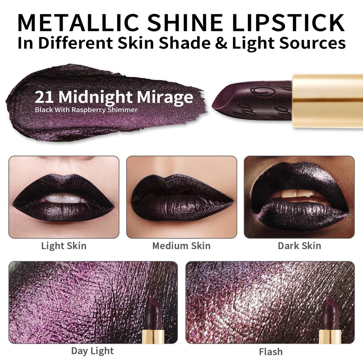 Oulac Halloween Lipstick for Women Black with Raspberry Shimmer, High-Impact Lipcolor with