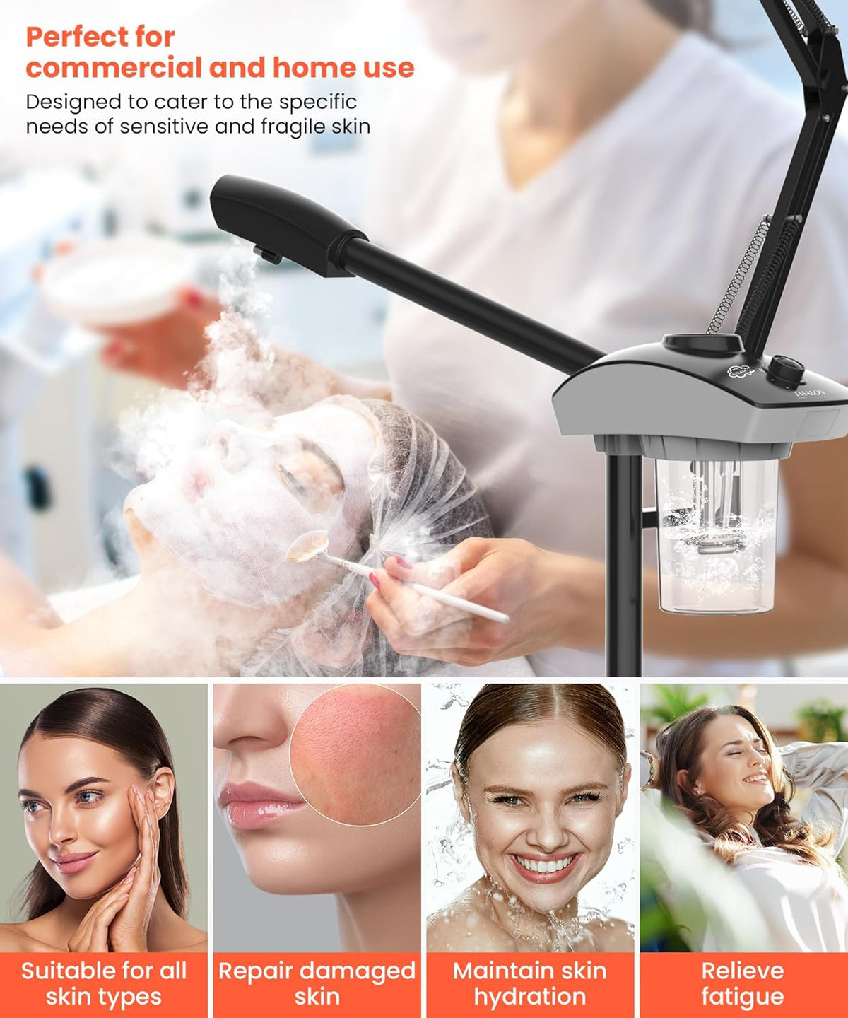 TASALON Professional Facial Steamer with 5X Magnifying Lamp, 2-in-1 Esthetician Steamer on Wheels