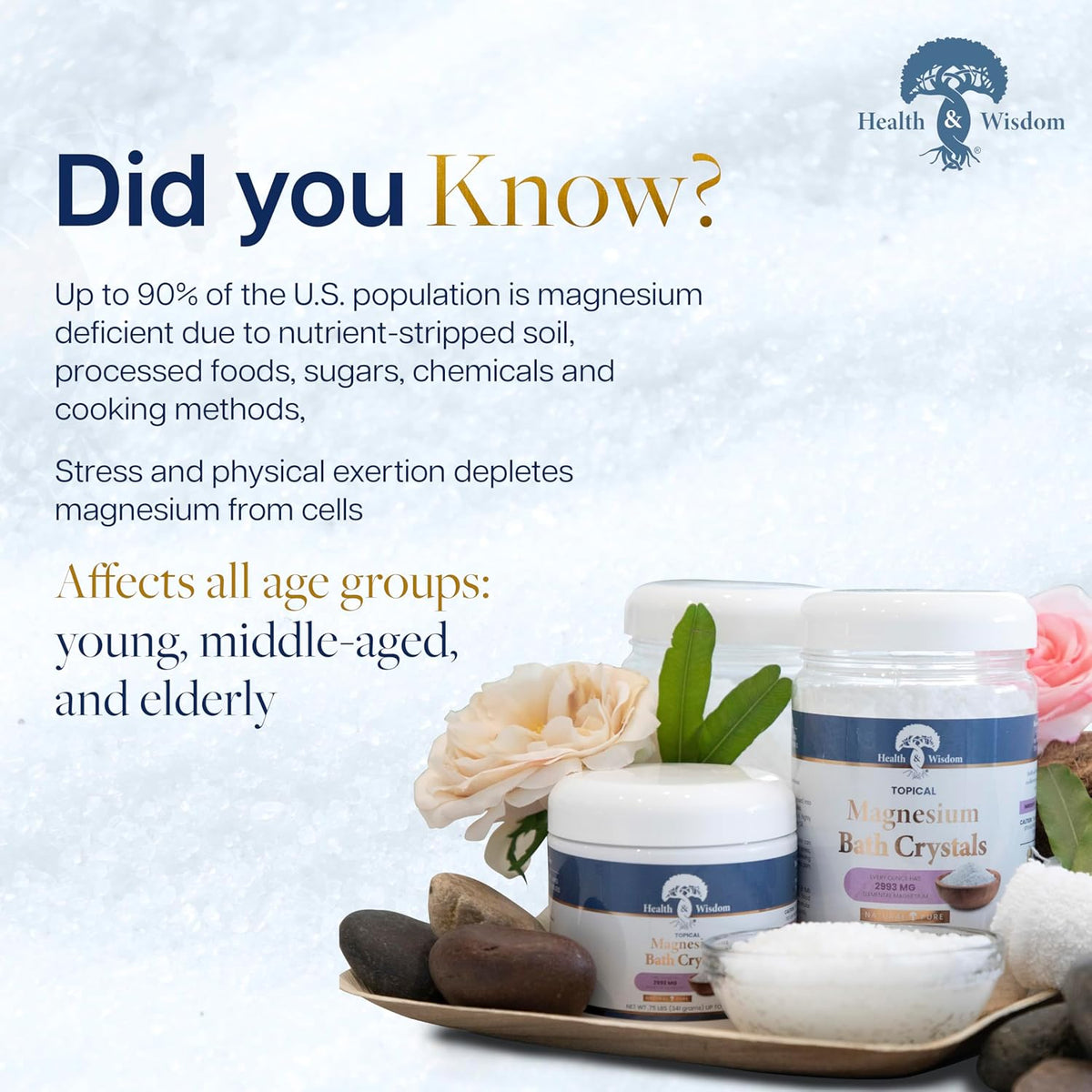Health and Wisdom Magnesium Bath Crystals - Bath Salts with High Concentration & Enhanced