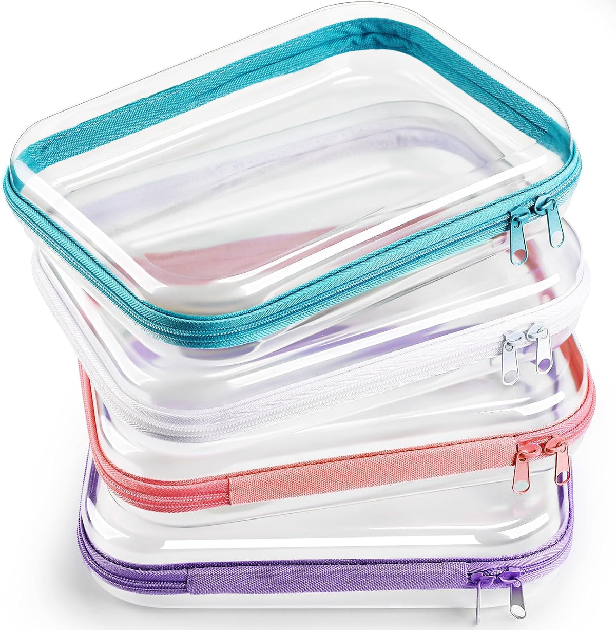 Hoolerry 4 Pcs Hard Clear Zipper Case Makeup Bags Plastic Pencil Pouch Transparent Storage Box