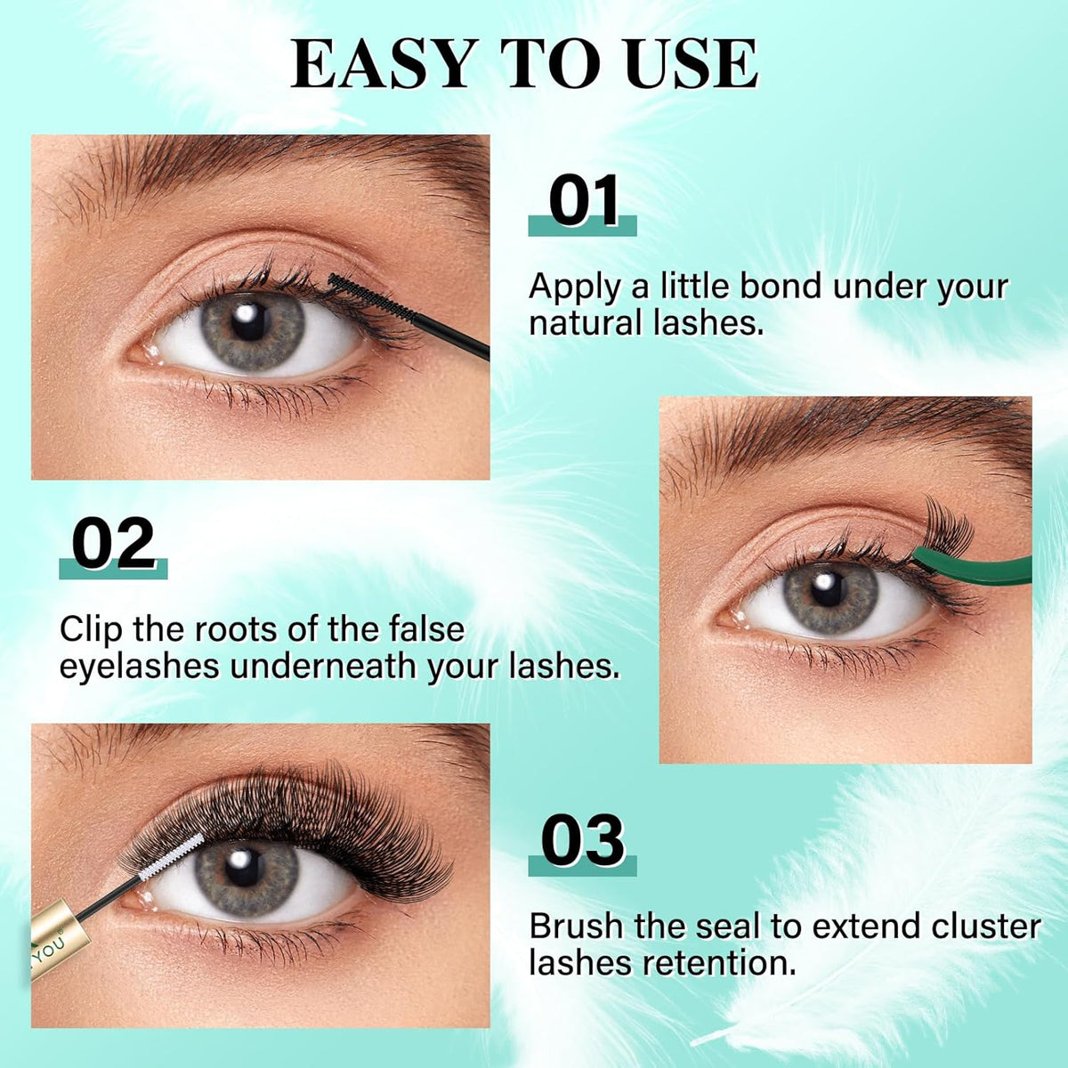 KEYYOU Lash Extension Kit 144pcs Air Touch Lash Clusters with Bond and Seal Lash Applicator Remover