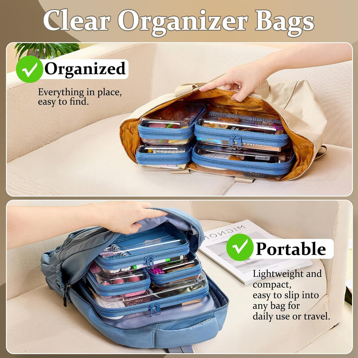4 pcs Clear Zipper Pouches,Hard Shell Zipper Case, Toiletry Bag for Travel, CLear Diaper Bag