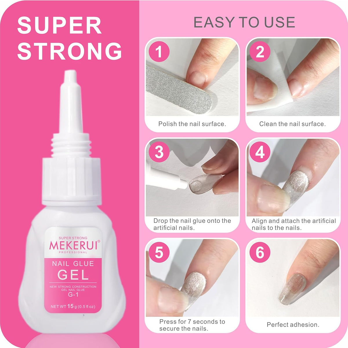 Super Strong Nail Glue for Press on Nails Resists Dripping and Clogging. It Dries Rapidly in 7