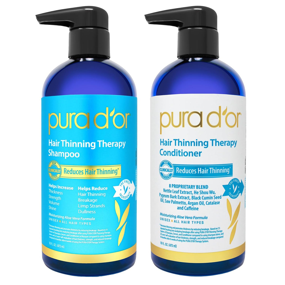 PURA D'OR Hair Thinning Therapy Biotin Shampoo and Conditioner Set, CLINICALLY TESTED Effective