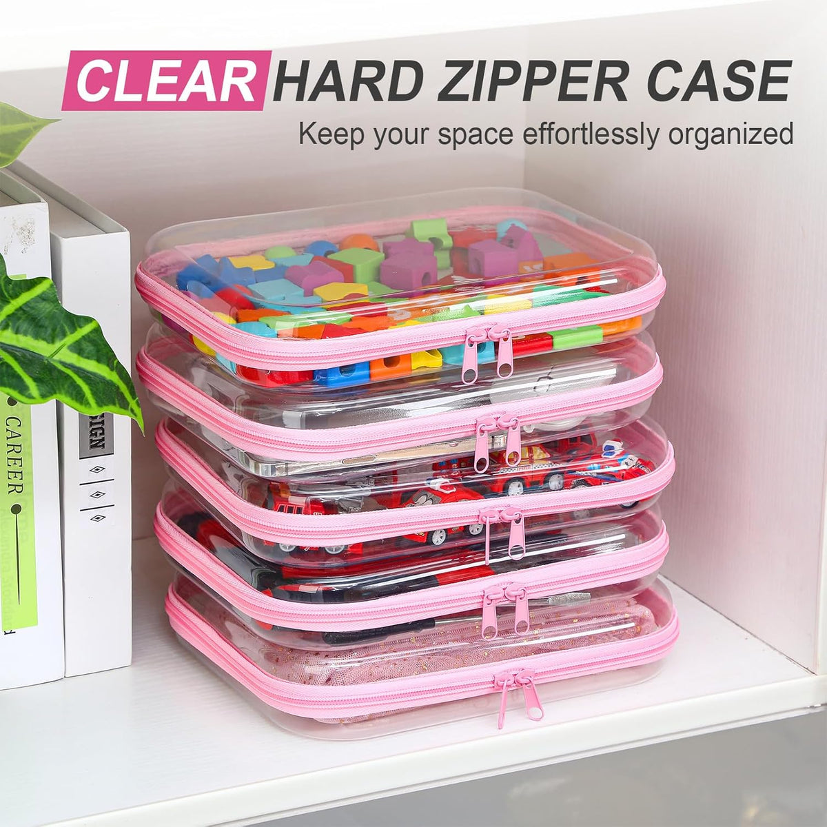 Sanwuta 6 Pcs Clear Hard Zipper Case Pencil Pouches Hard Plastic Zipper Pouches Makeup Bag