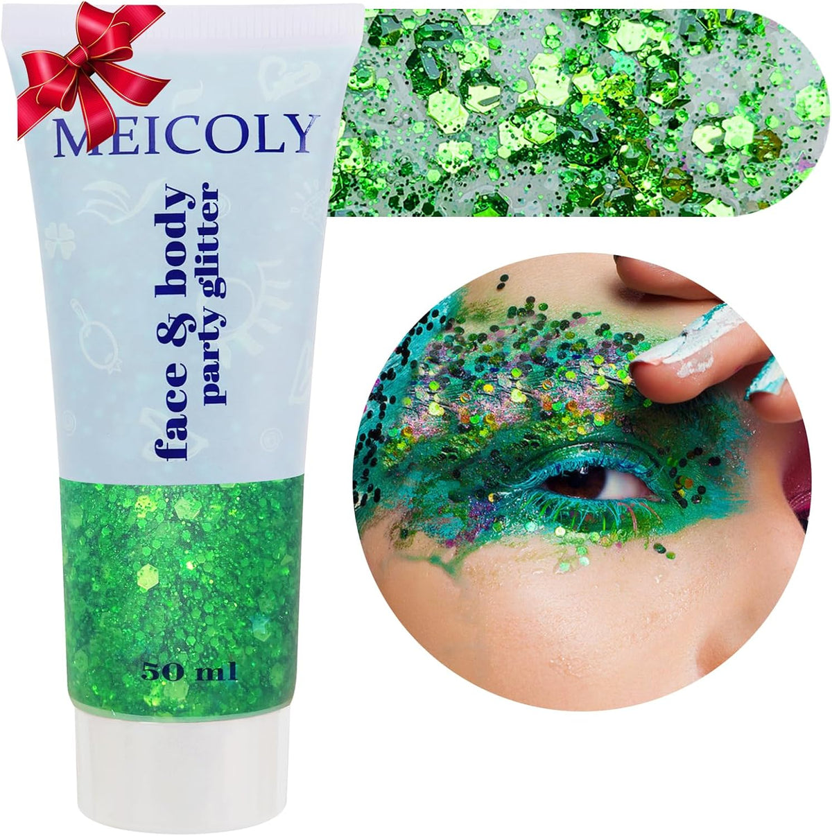 MEICOLY Green Face Body Glitter,St Patricks Day Accessories,Green Face Paint Glitter Gel Chunky