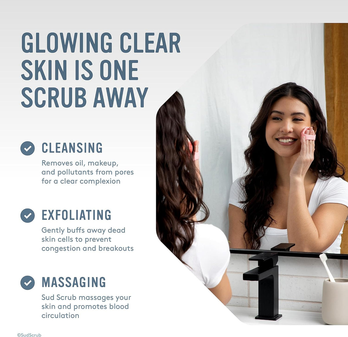 Sud Scrub® Antimicrobial Silicone Face Scrubber, 1 Pack, Gentle Face Exfoliator for Sensitive Skin