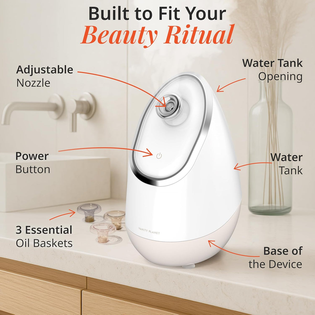 Vanity Planet Aira Ionic Facial Steamer (Beige) - Pore Cleaner That Detoxifies, Cleanses and