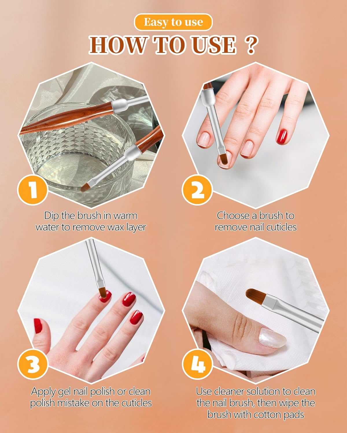 3PCS Nail Art Clean Up Brushes, Round/Angled/flat Acetone Resistant Gel Nail Polish Remover Brush