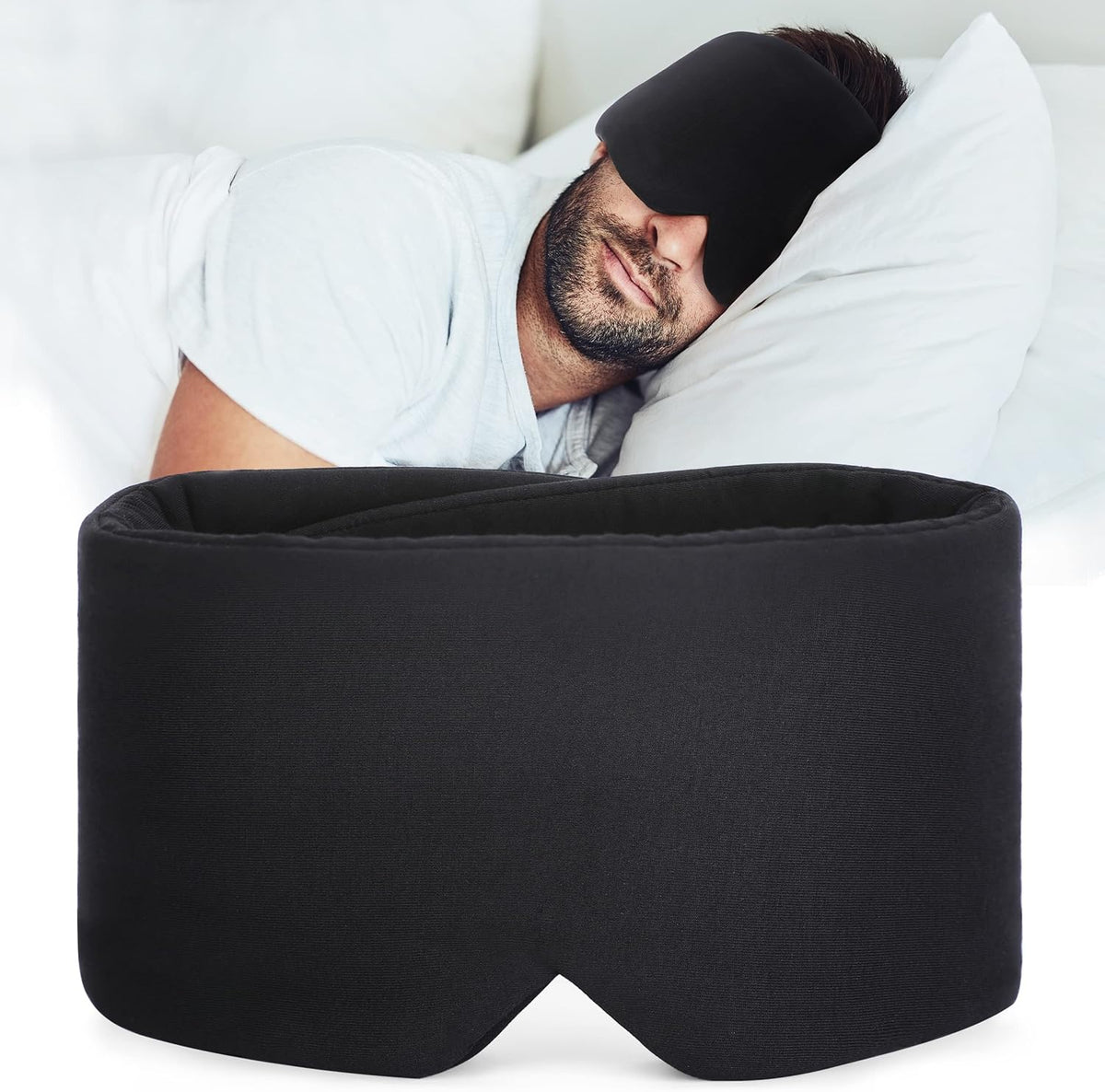 FRESHME Sleep Mask Blackout - Handmade Cotton Sleep Mask for Women Men Eye Mask for Sleeping Black