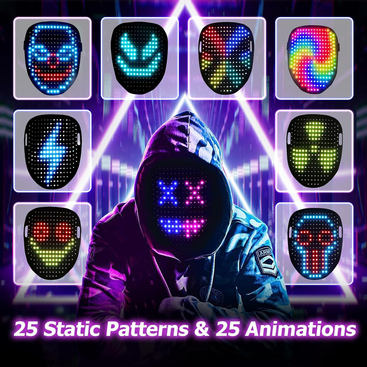 Mr.Pang LED Mask Light up Mask with Gesture Sensing, Cool Face Transforming Mask, Perfect Gifts for