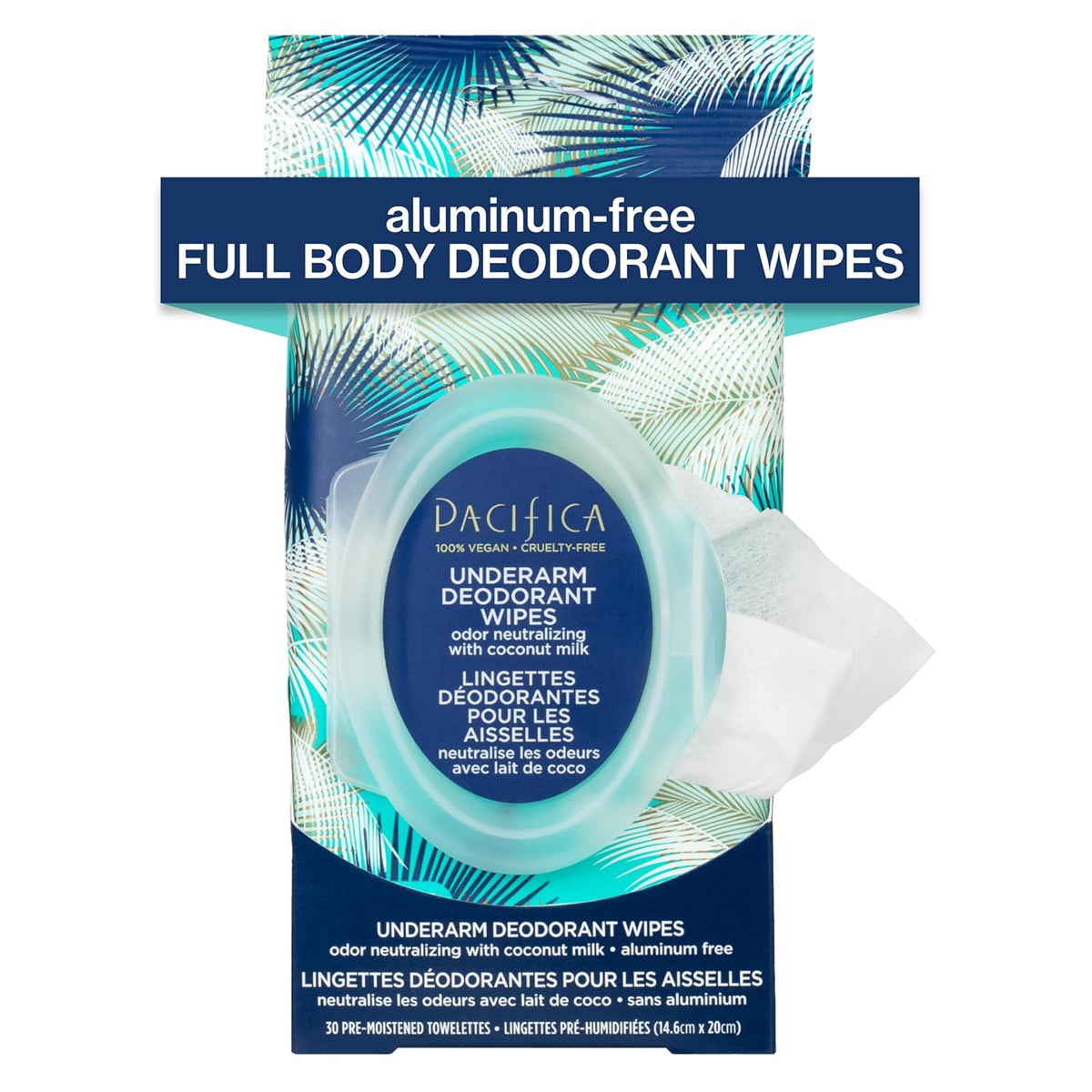 Pacifica Deodorant Wipes - Coconut Milk Underarm & Full Body Deodorant Wipes - Removes Sweat & Oil