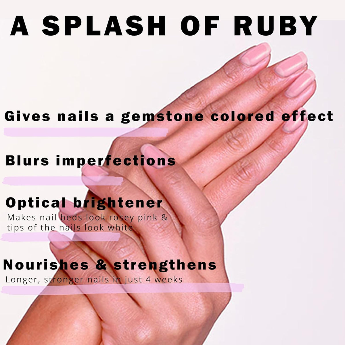Perfect Formula Ruby Pink Gel Coat - Nail Strengthener, Keratin Nail Treatment, Gemstone Pink Gel