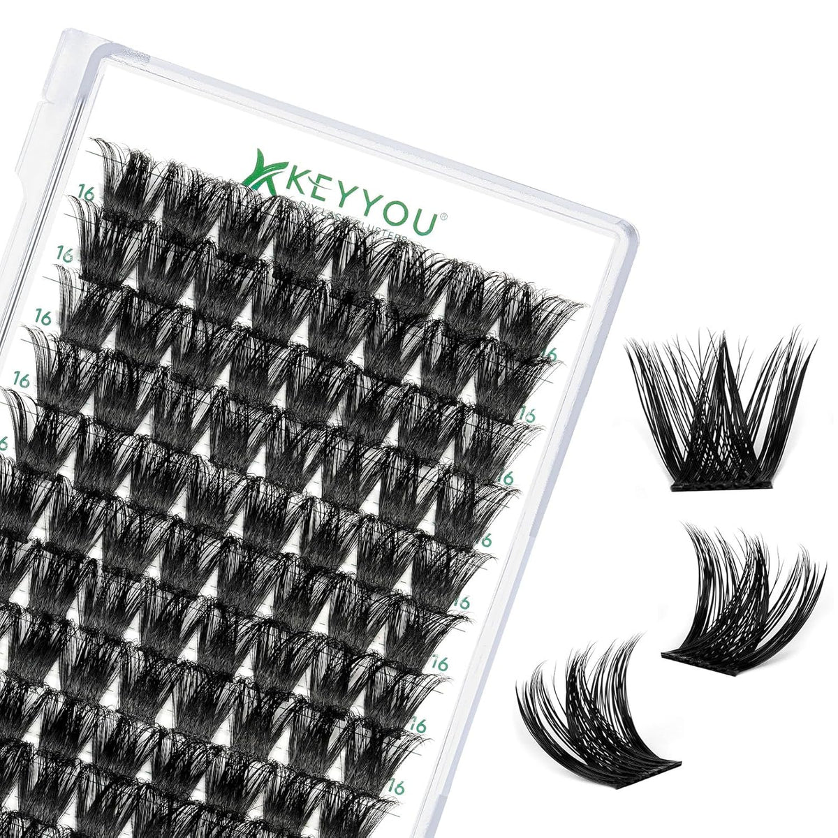 Lash Clusters 96pcs Individual Lashes Y02 D Curl 16mm Eyelash Clusters KEYYOU Volume Wispy Lash