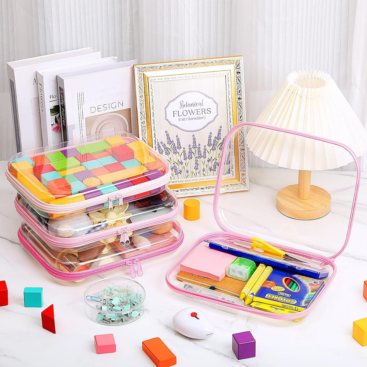 Hoolerry 4 Pcs Hard Clear Zipper Case Makeup Bags Plastic Pencil Pouch Transparent Storage Box