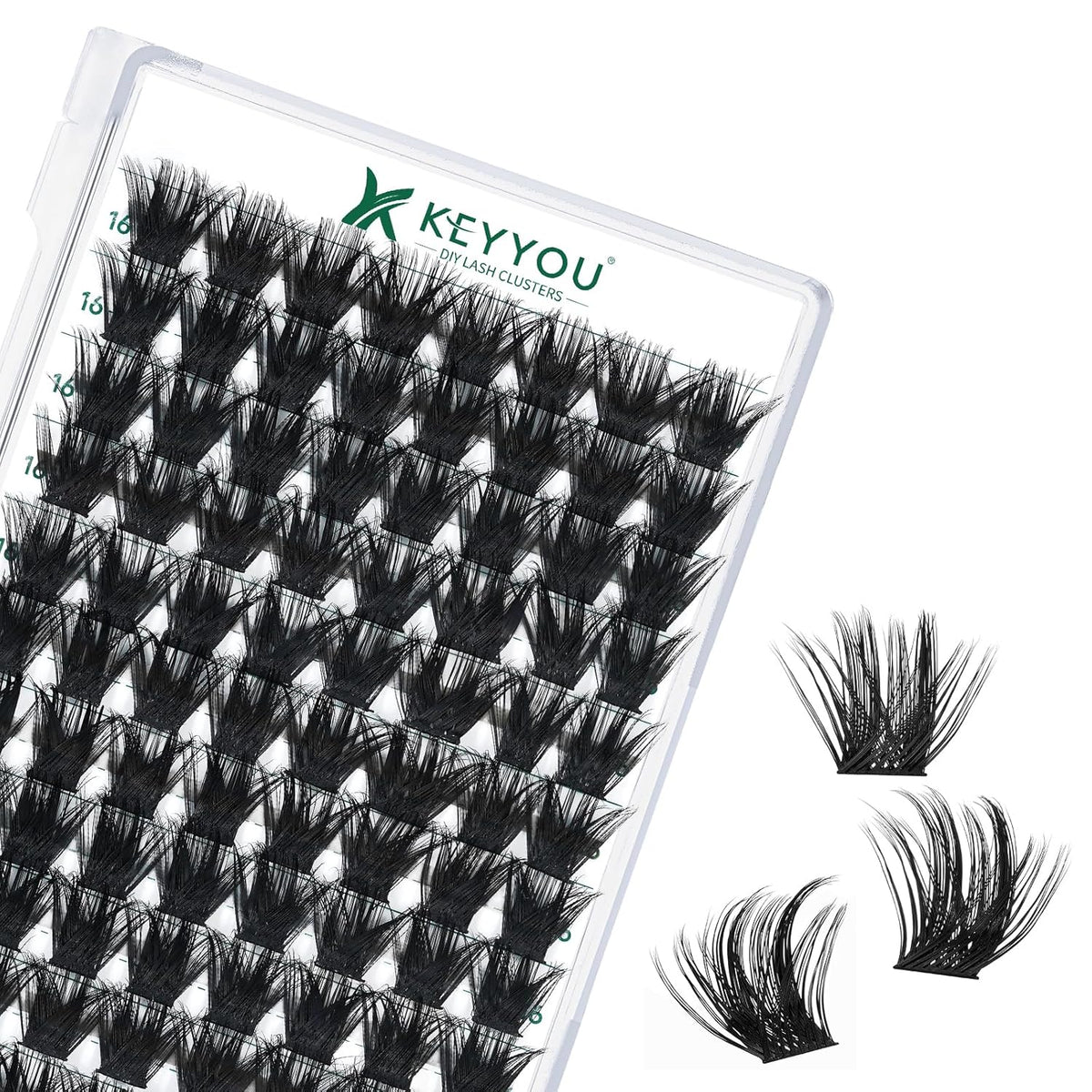 Lash Clusters 96pcs Individual Lashes D Curl 16mm Eyelash Clusters KEYYOU Volume Wispy Lash