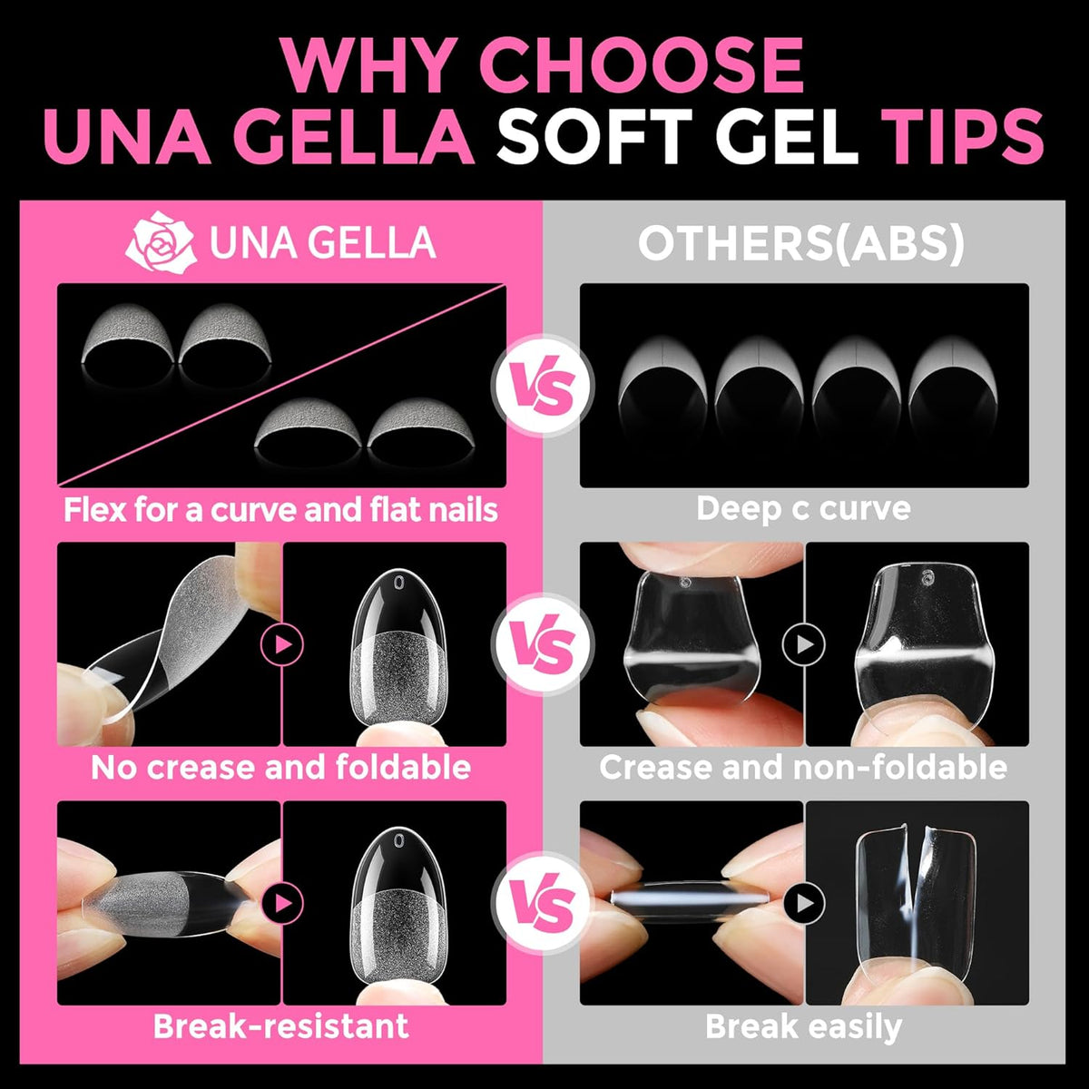 UNA GELLA Medium Oval Fake Nails Pre-Shape 216pcs Round Gel Nail Tips Press on Nails for Full Cover