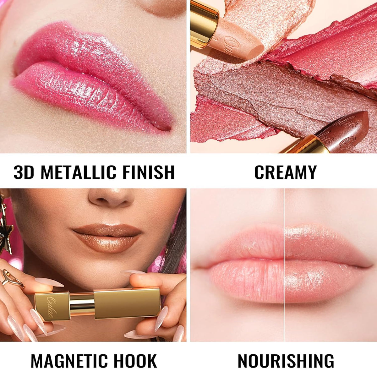 Oulac Metallic Lipstick for Women with Lightweight Hydrating Formula, Metallic Golden Nude Lip