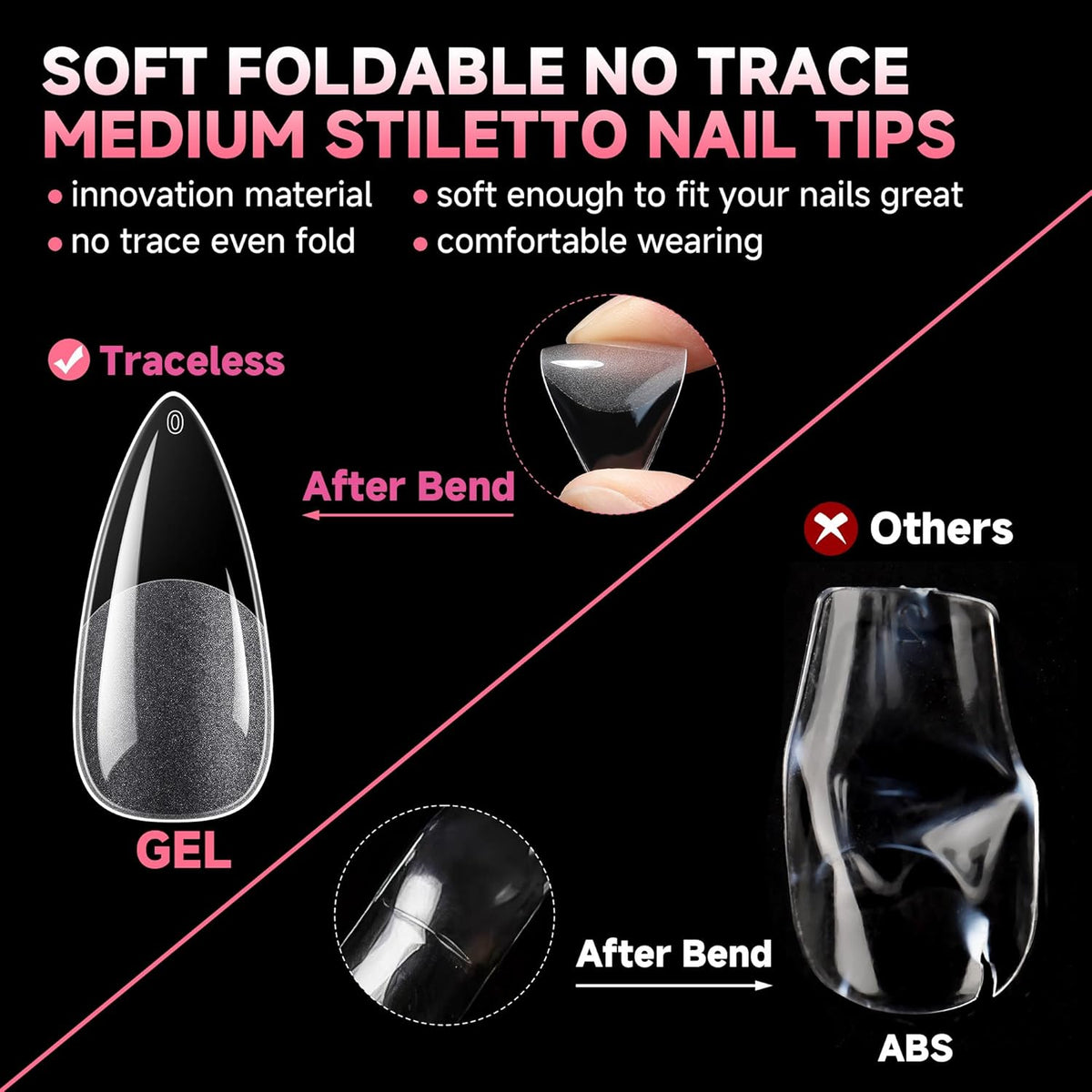 UNA GELLA Medium Stiletto Gel Nail Tips Halloween Full Cover 216Pcs Almond Shape Nails Tips
