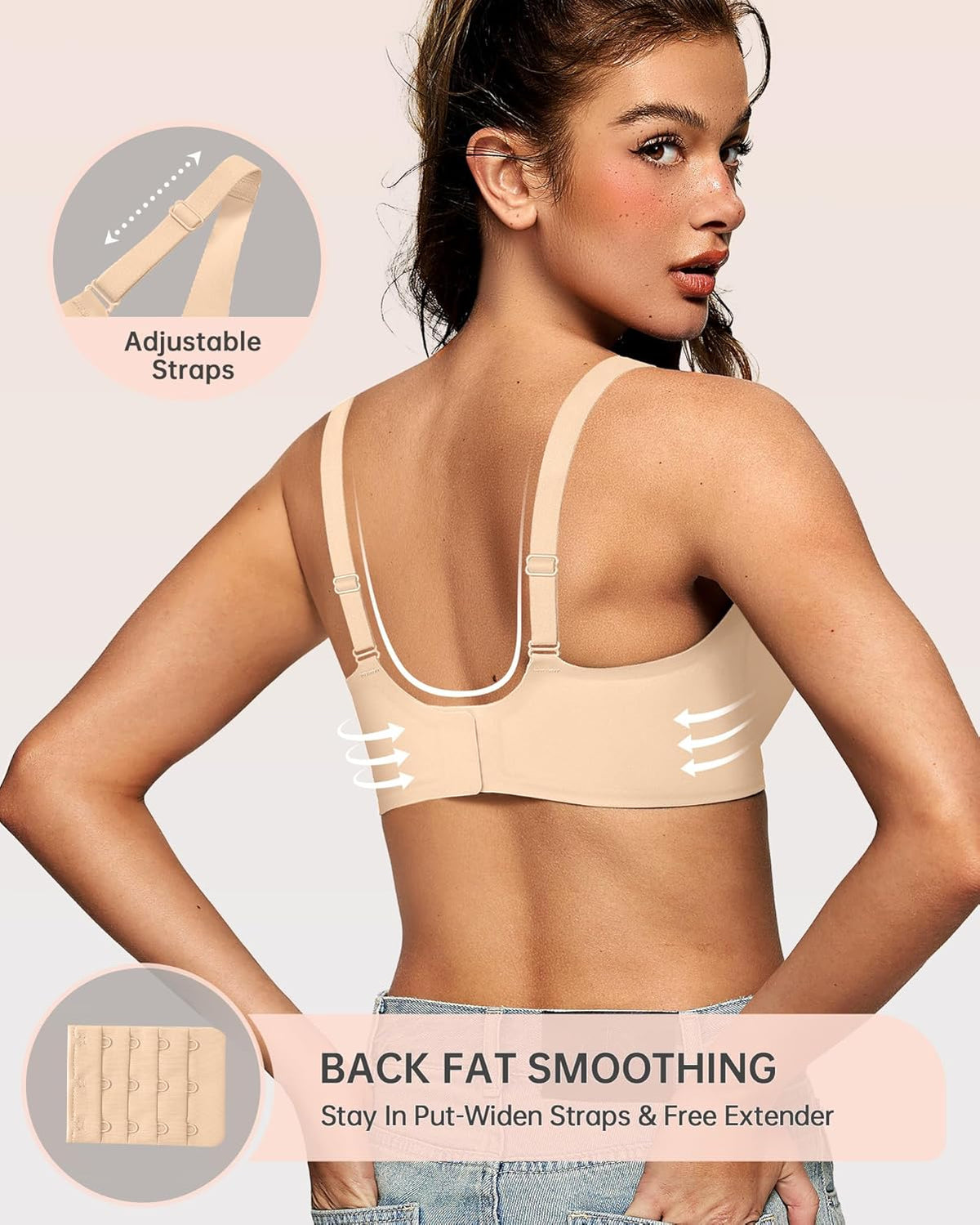 OEAK Womens Deep V Bras Wireless Comfortable Bra Supportive No Underwire Bras Tshirt Push Up