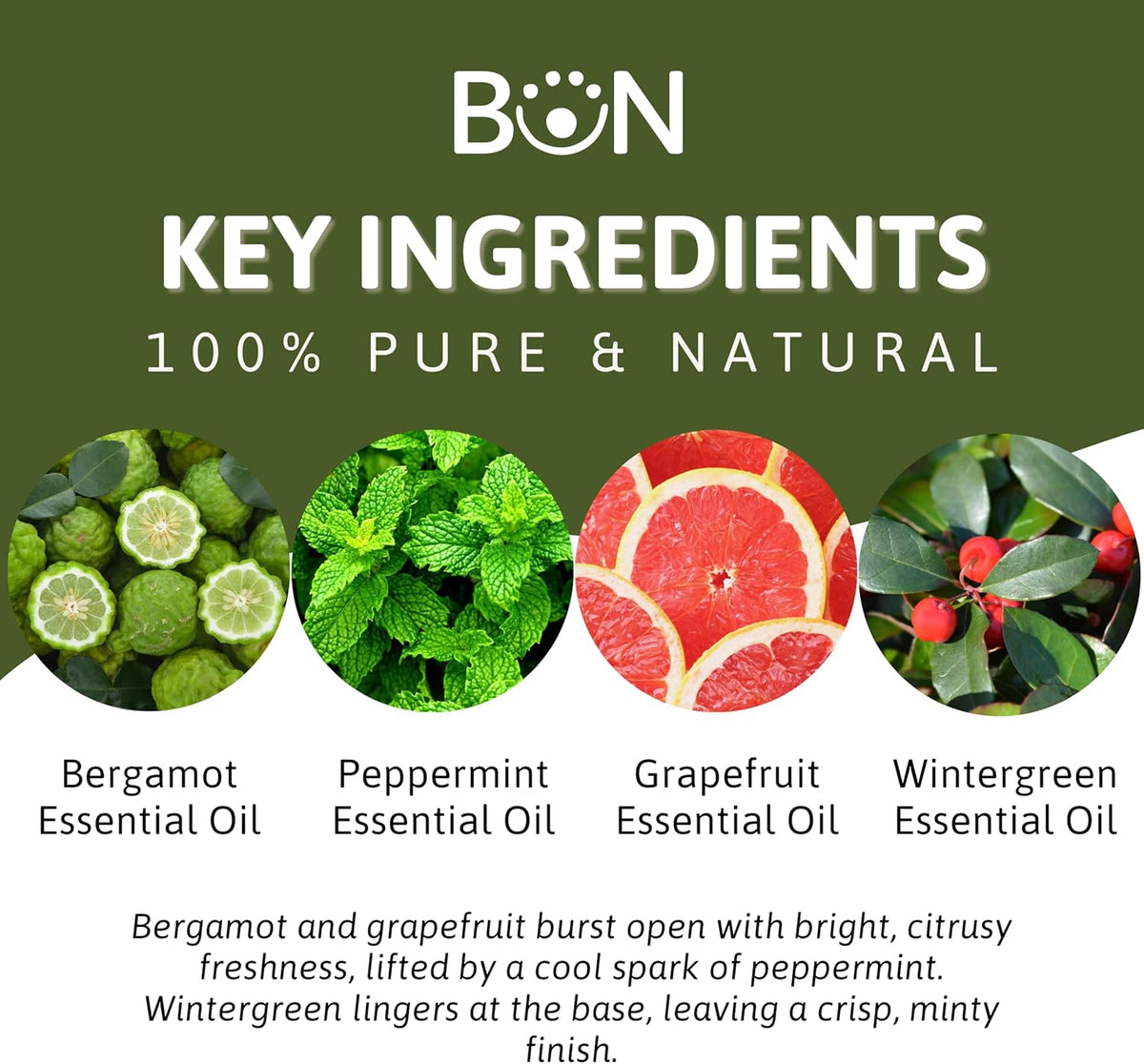 Energizing Essential Oil Blend – Peppermint, Bergamot, Grapefruit & Wintergreen – 100% Pure for