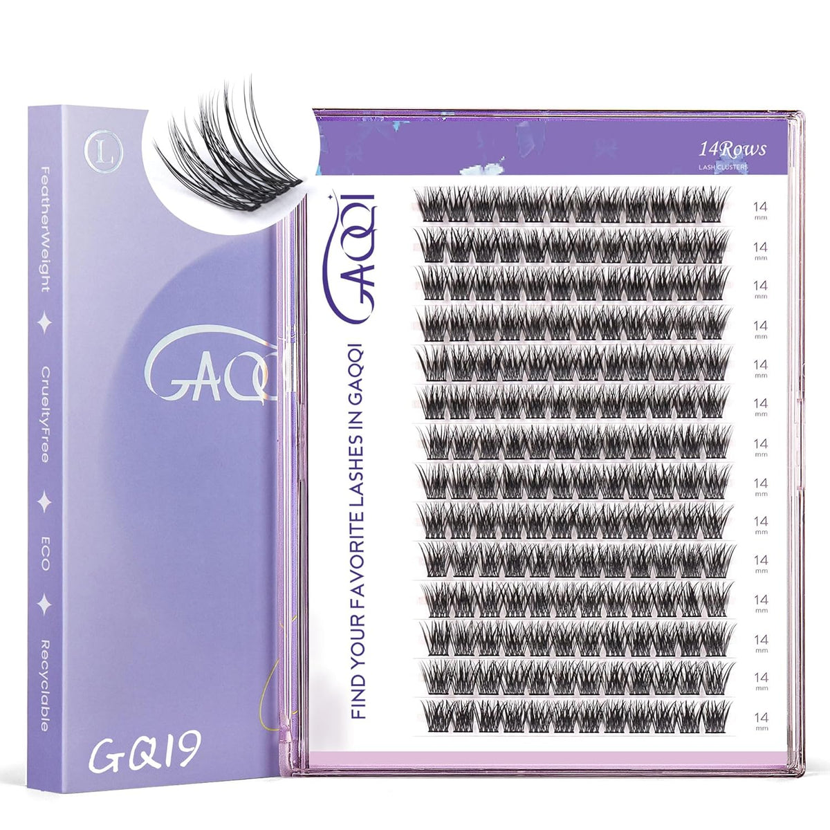 GAQQI Lash Clusters, GQ19 Individual Lashes 168pcs D Curl, DIY Lash Extension 14mm Length Only