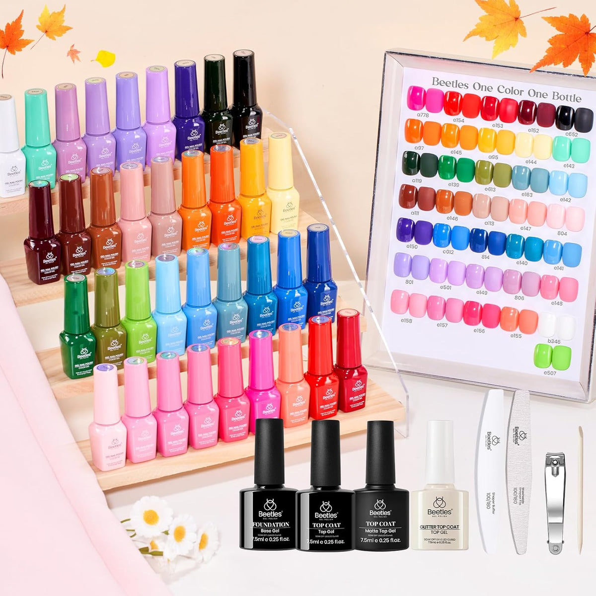 Beetles Gel Nail Polish Set – 36 Color Fall Yellow Brown Pink Red Gel Polish Kit with Base Coat