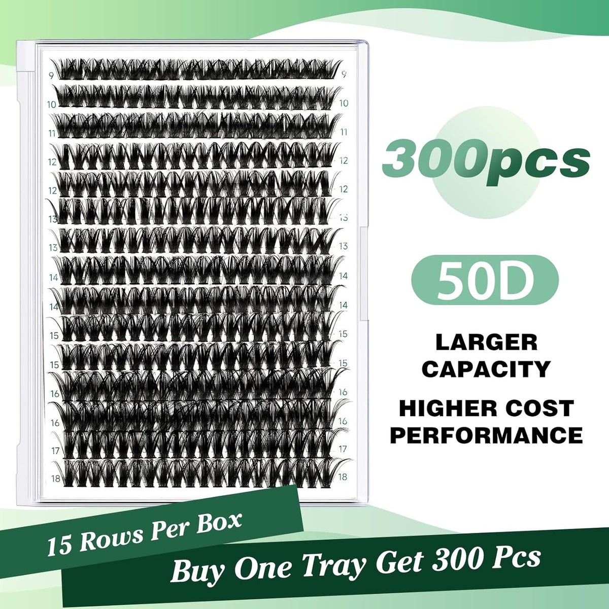 Lash Clusters 300pcs Individual Lashes 50D 0.07C Curl 9-18MIX DIY Eyelash Extension KEYYOU Large