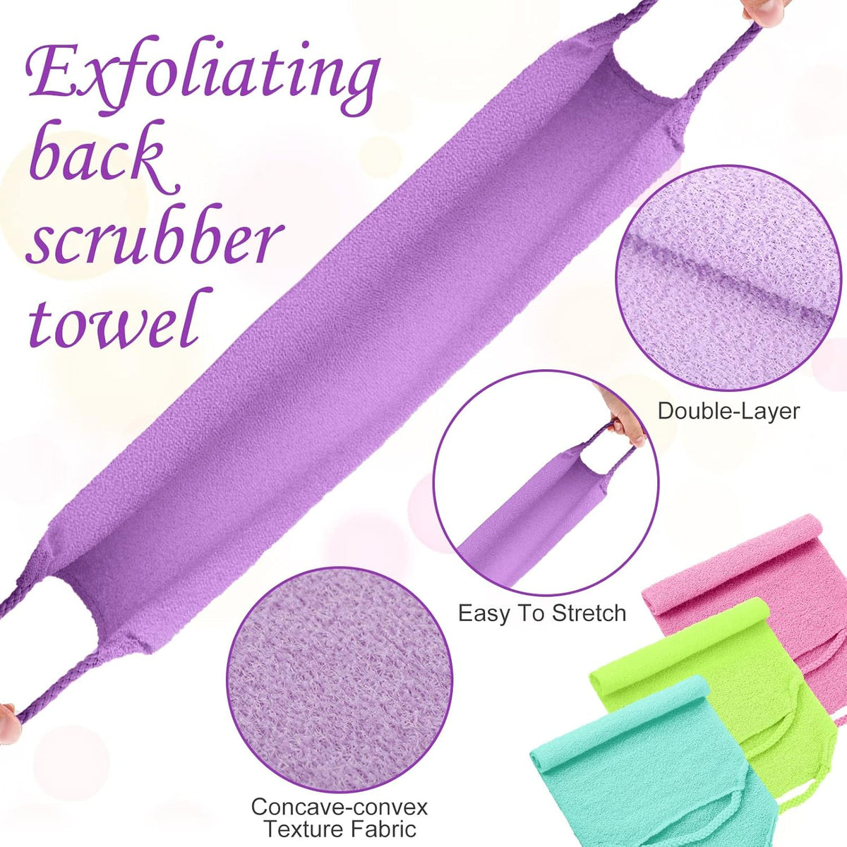 Moukeren Exfoliating Back Scrubber with Handles 4 Pack Nylon Back Exfoliator Extended Length