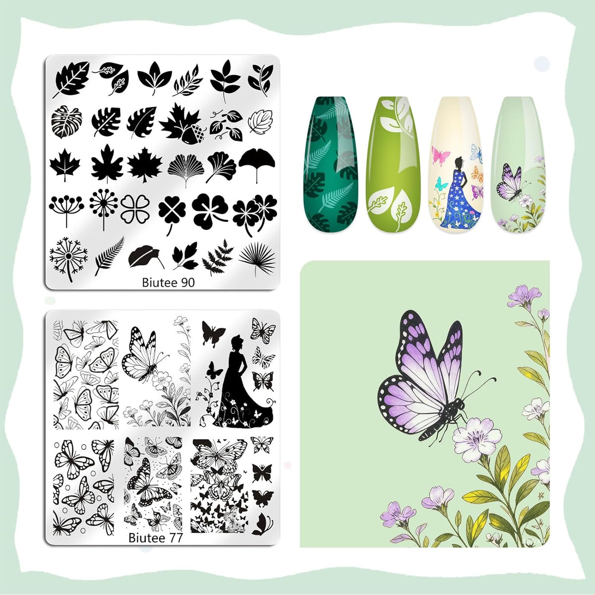 Biutee Nail Stamping Plate 15PCS Nail Stamper Kit Nail Art Stamping Plates Set with Nail Stamper