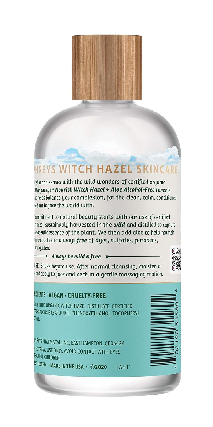 Humphreys Witch Hazel Nourishing Toner | Wild Harvested Witch Hazel & Aloe | Alcohol-Free | Natural