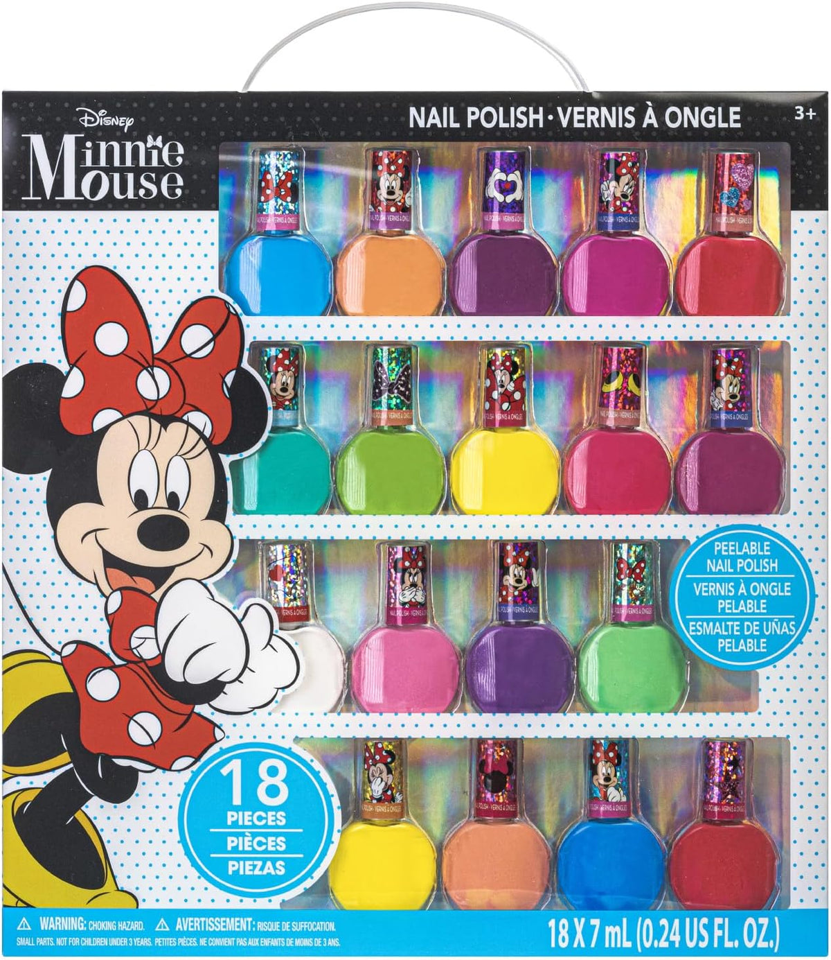 Townley Girl Disney Minnie Mouse 18 Piece Water-Based Nail Polish Set, Quick Dry and Peels-Off