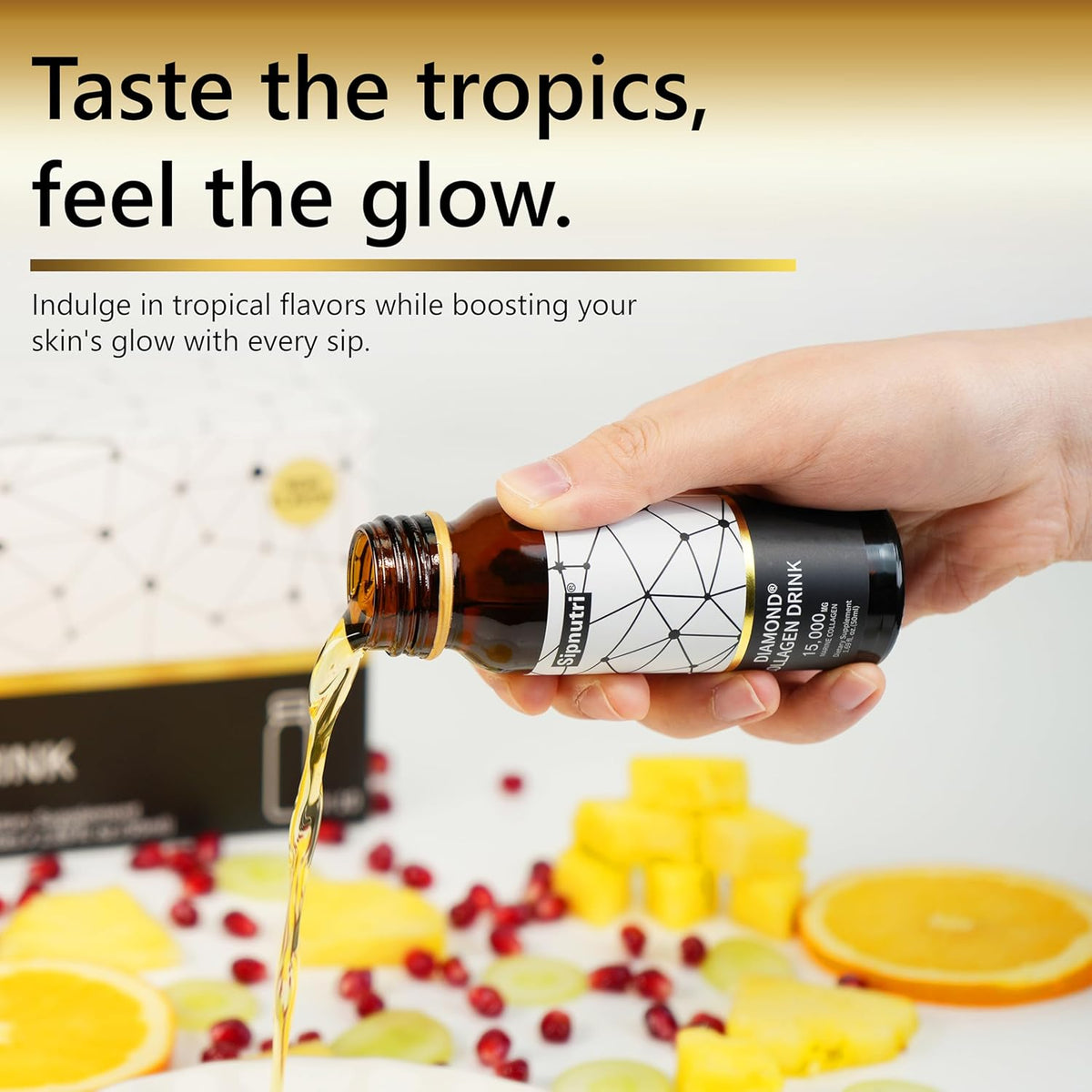 Diamond Liquid Collagen Drink, 15000 mg Hydrolyzed Marine Collagen Peptides with Vitamin C