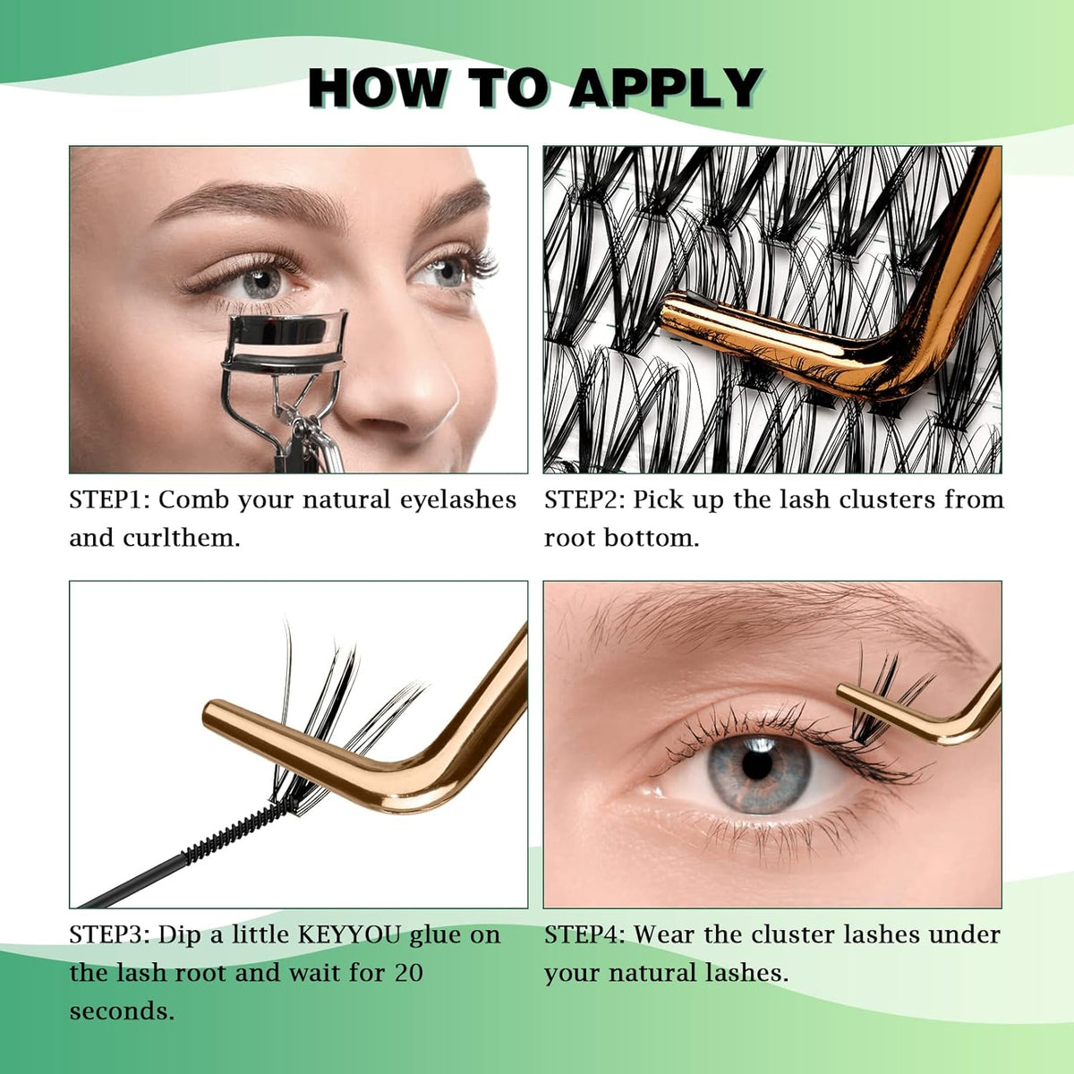 Lash Clusters 300pcs Individual Lashes 30D 0.07C Curl 9-18MIX DIY Eyelash Extension KEYYOU Large