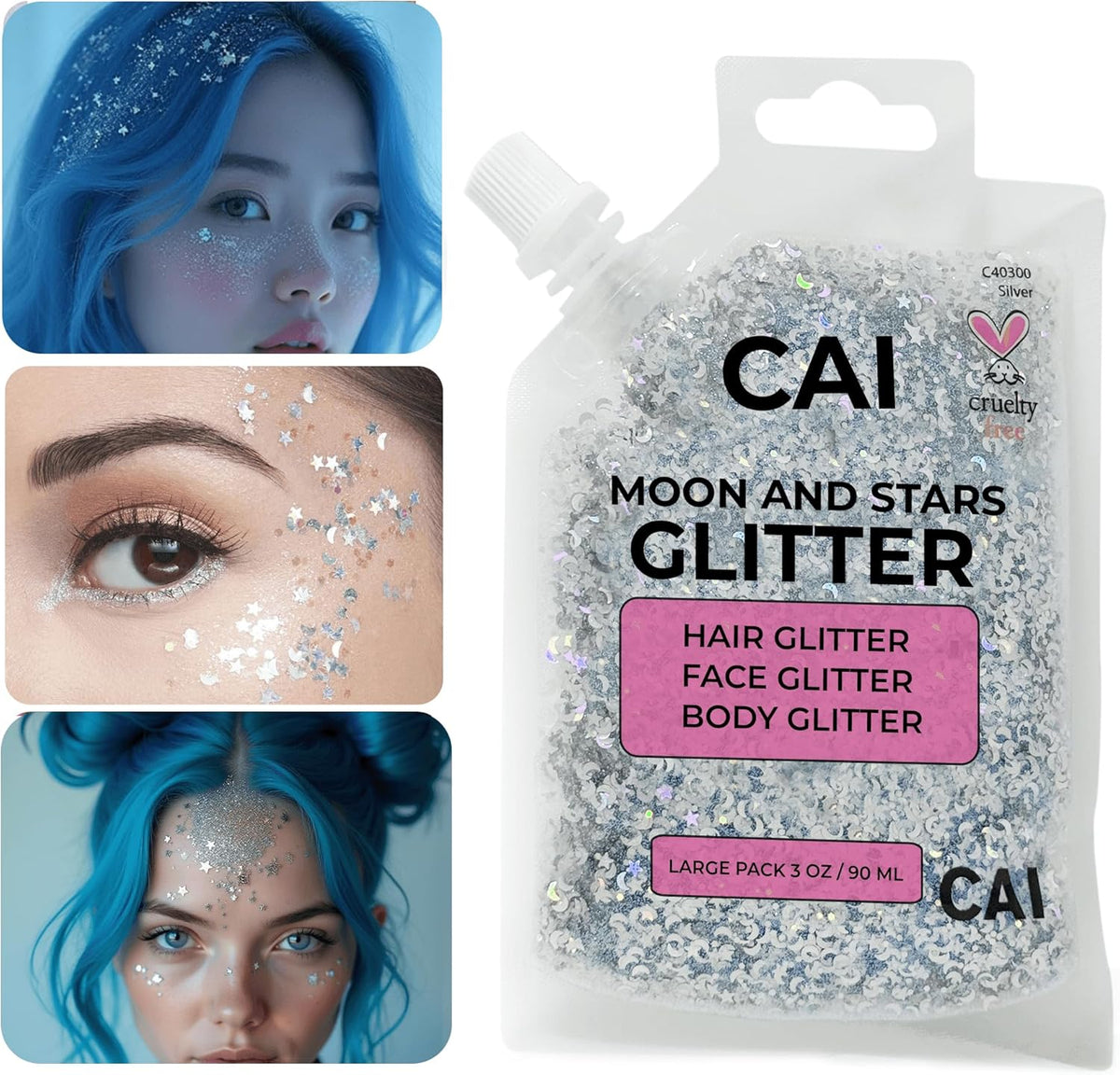 Face, Body & Hair Glitter Gel – Halloween Glitter for Kids and Women – 3 Oz Cosmetic-Grade Gel