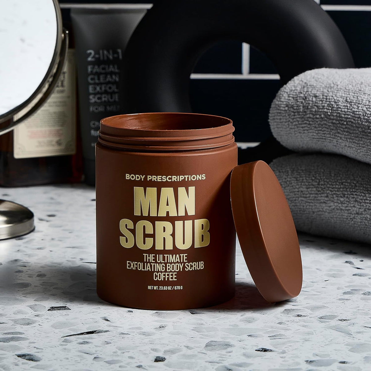 Body Prescriptions Men’s Exfoliating Body Scrub – Ultimate Skin Cleansing Wash in Jar with