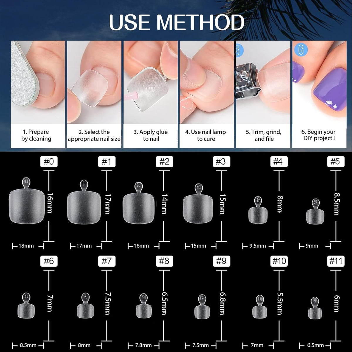 UNA GELLA Toe Nail Tips 216Pcs Short Square False Soft Gel Full Cover Fake Toe Nails Matte Toe