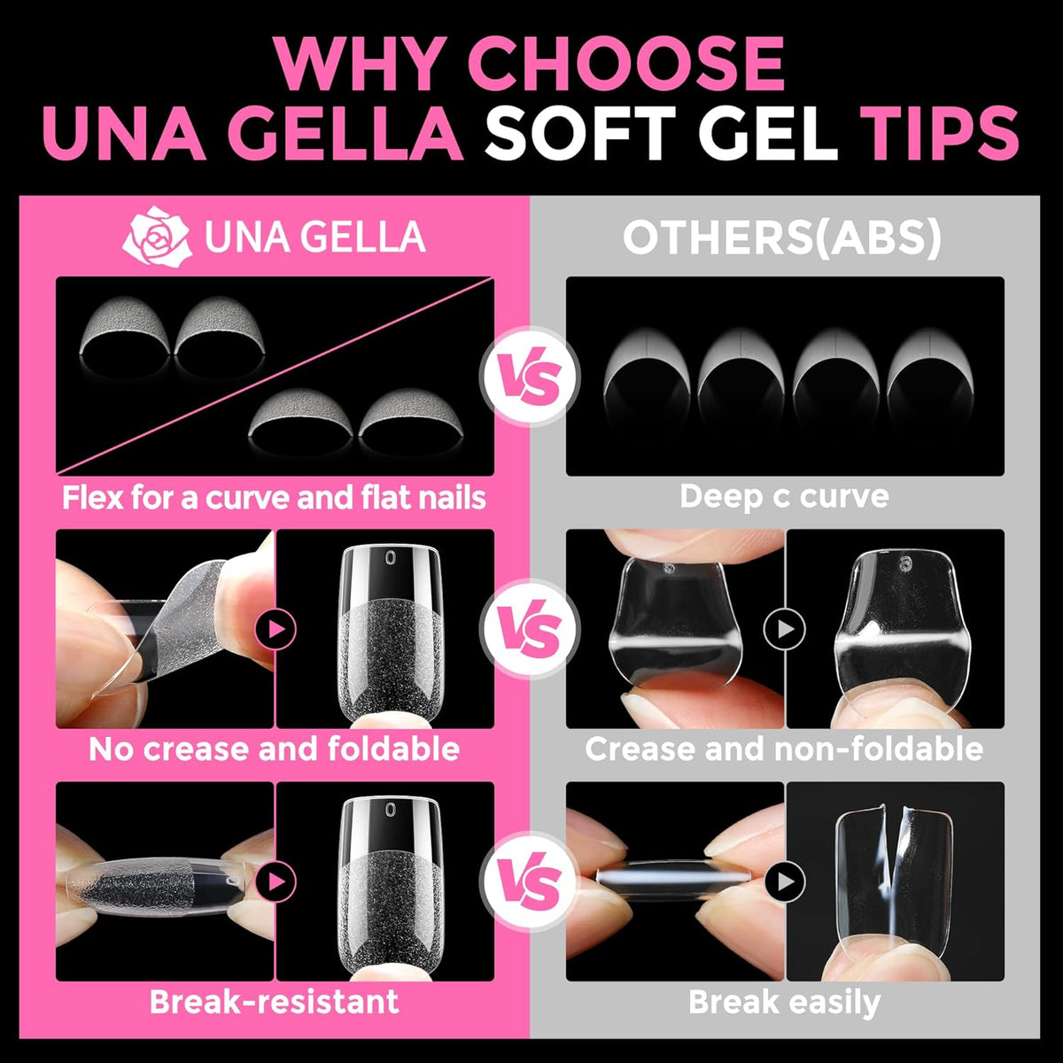 UNA GELLA Short Square Gel Nail Tips 216pcs Short Square Press on Nails Pre-shape Fake Nails for