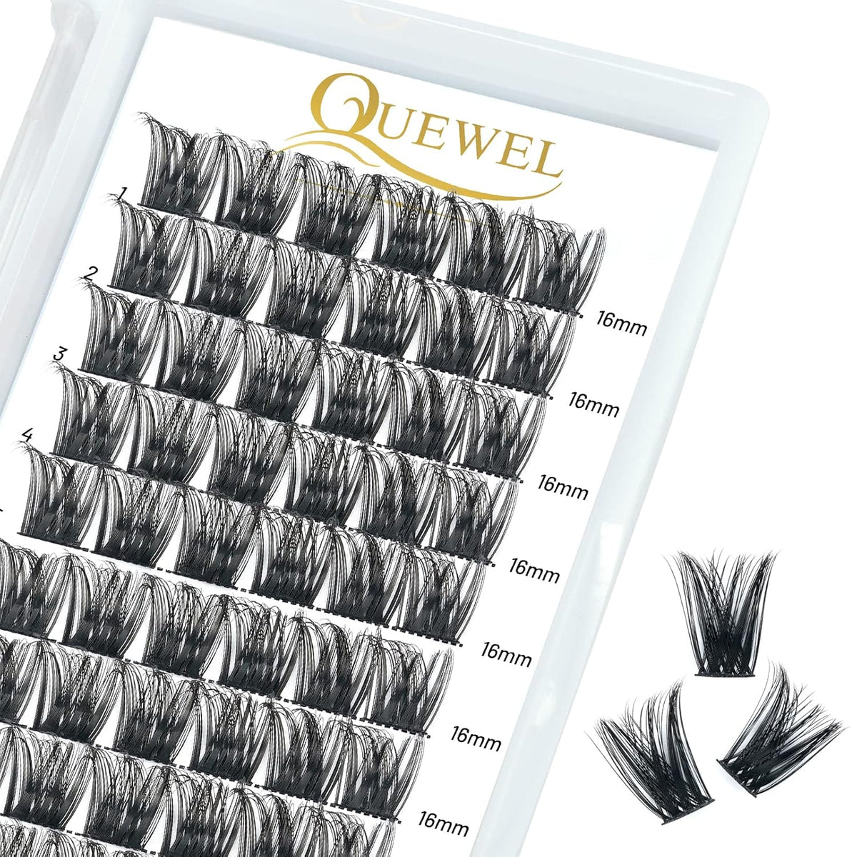 QUEWEL Cluster Lashes 72 Pcs Wide Stem Individual Lashes C/D Curl 8-16mm Length DIY Eyelash