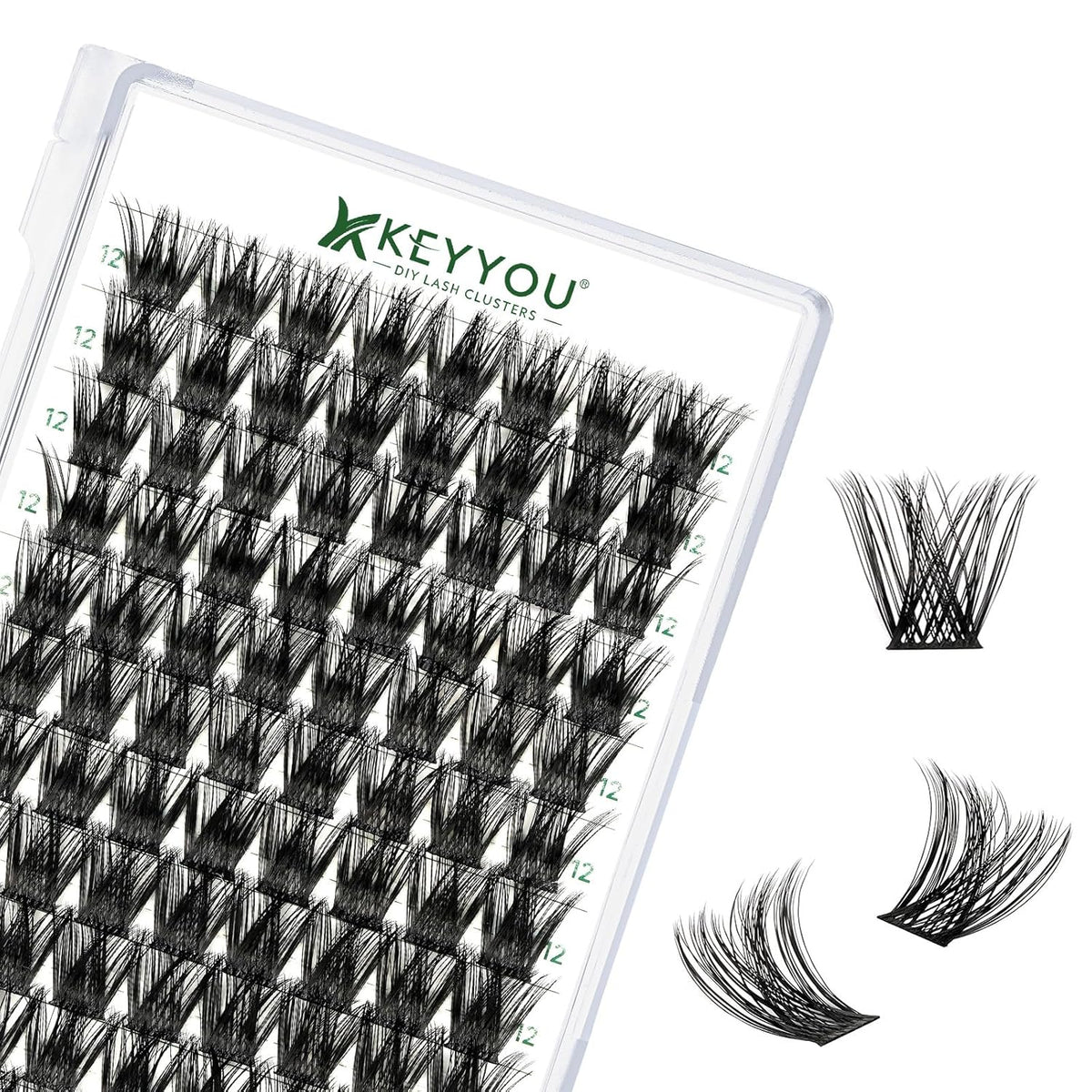 KEYYOU Lash Clusters,96 Pcs Cluster Lashes Y01 D Curl 12mm DIY Lash Extensions Eyelash