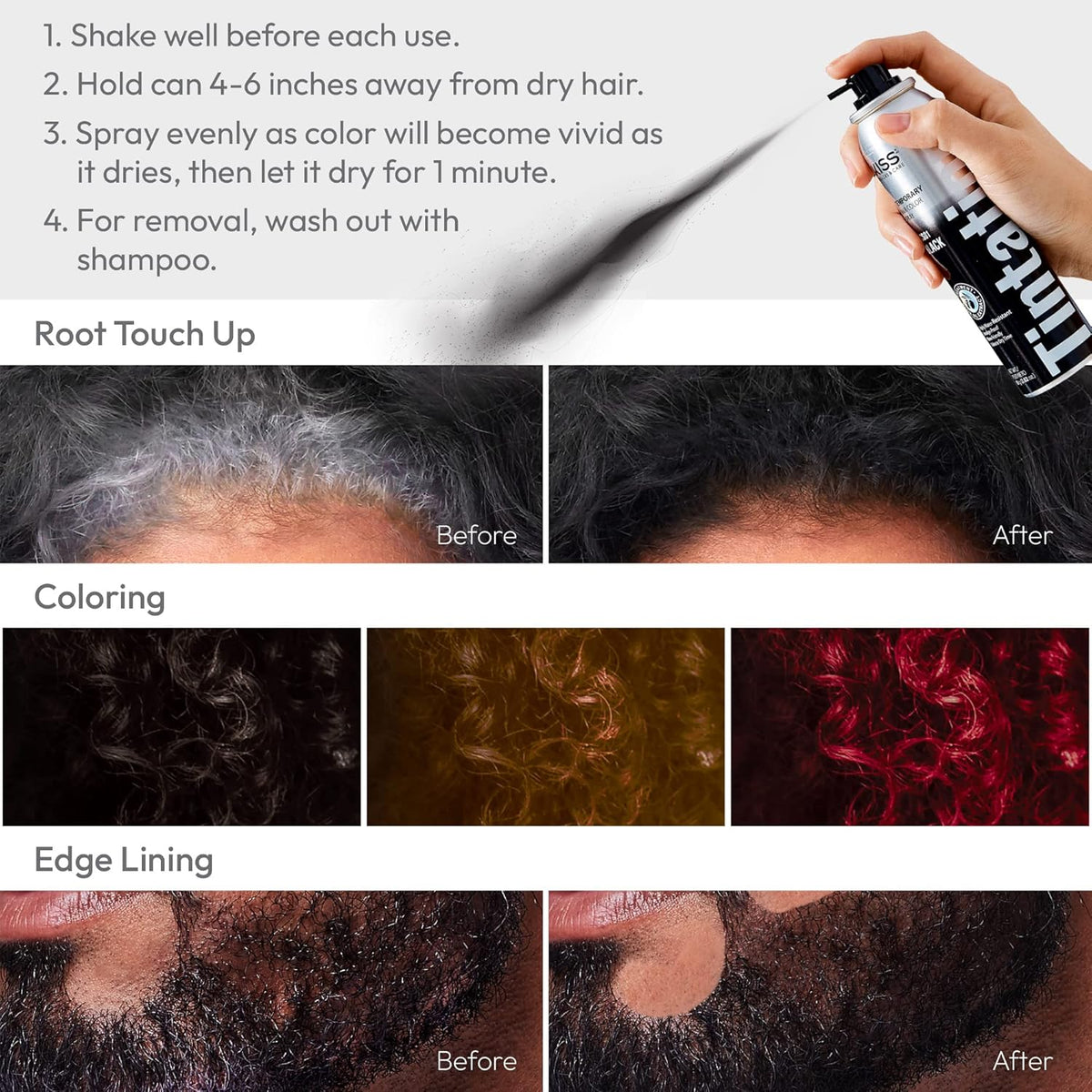 RED by Kiss Tintation Temporary Hair Color Spray, Instant Gray Root Cover Up, Water-Resistant