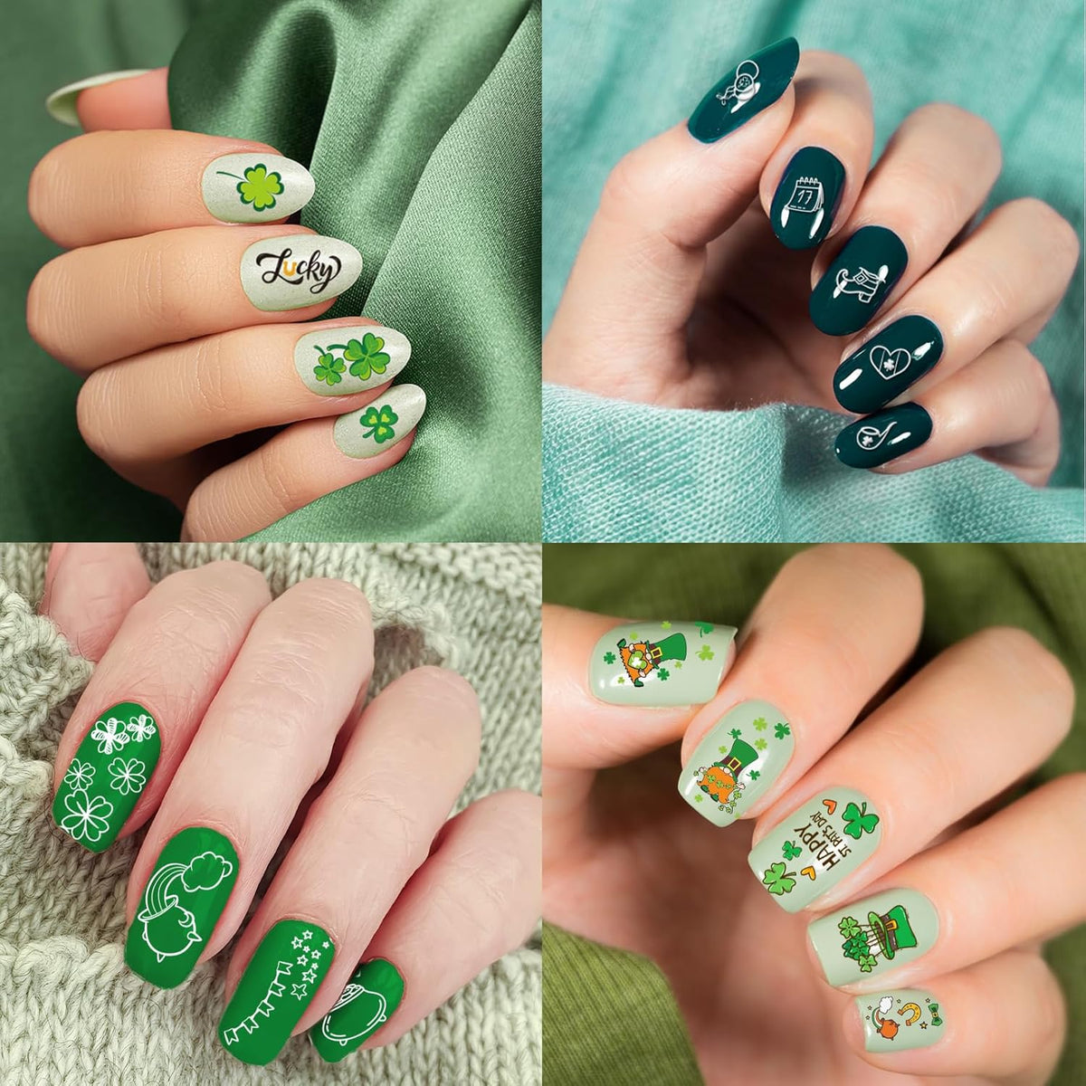 Whaline 10Pcs St. Patrick's Day Nail Art Stamping Plates Kit Shamrock Gnome Image Stamp Templates