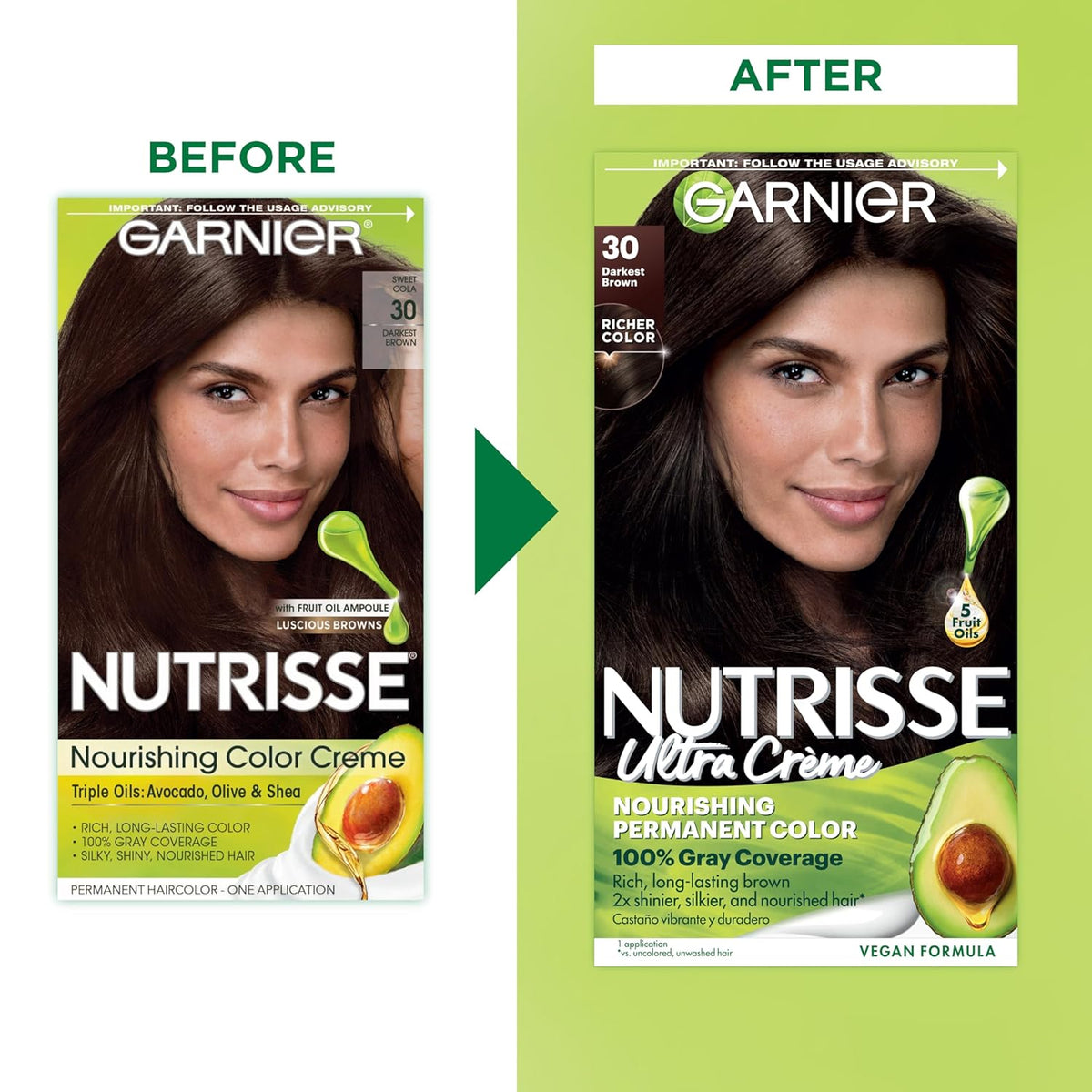 Garnier Hair Color Nutrisse Nourishing Creme, 30 Darkest Brown (Sweet Cola) Permanent Hair Dye, 2