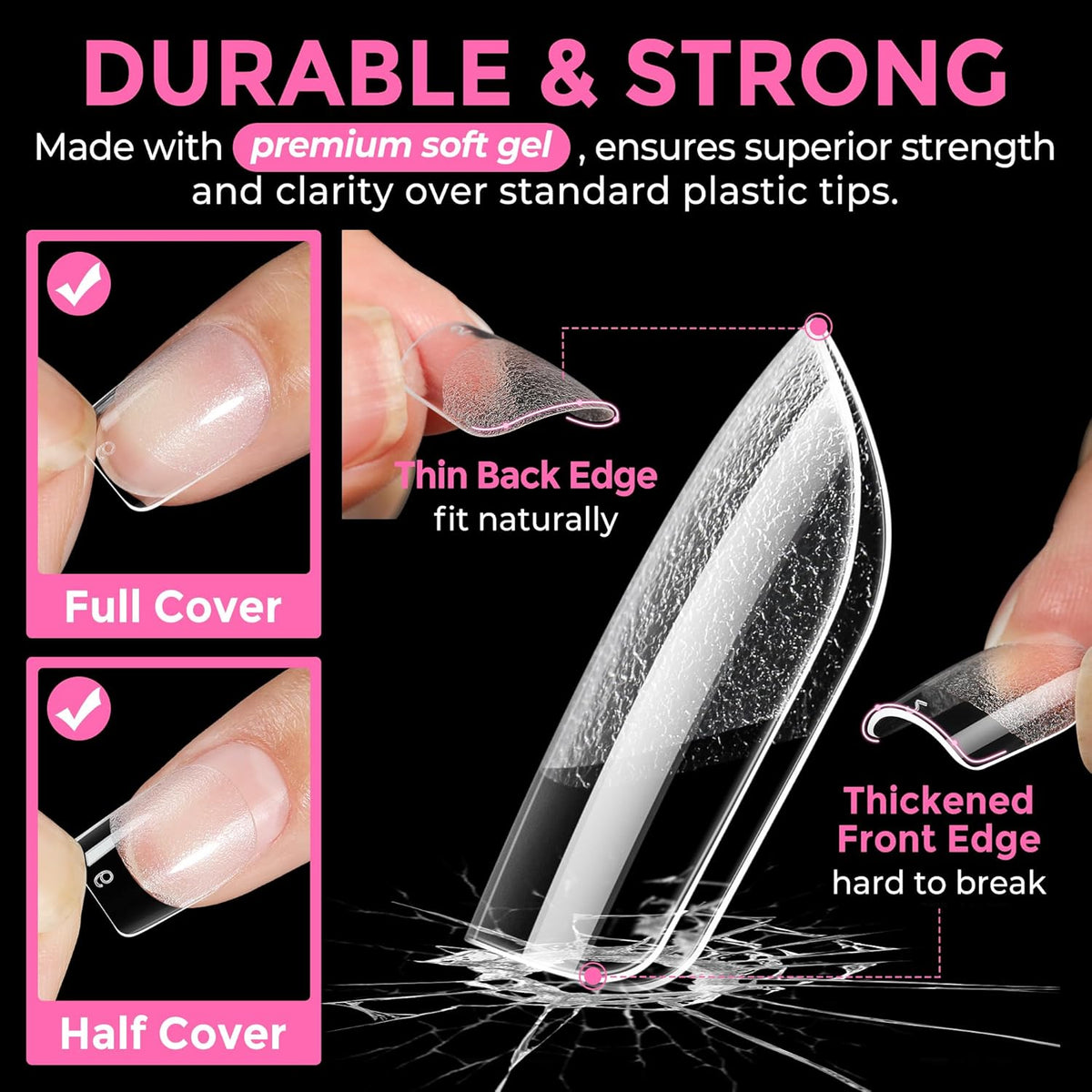 UNA GELLA Extra Short Square Nail Tips XS 216pcs Pre-shape Extra Short Square Press on Nails Gel