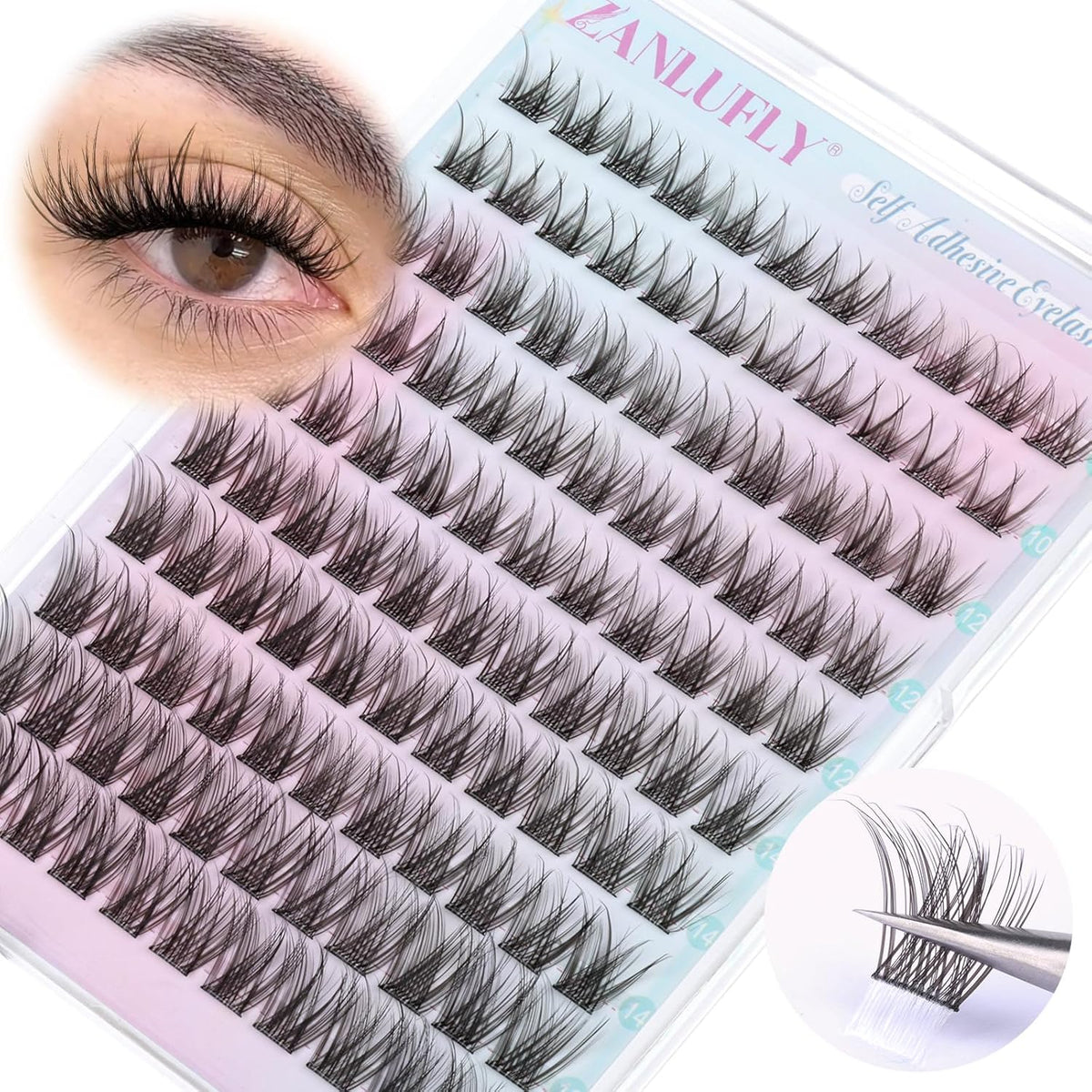 Self Adhesive Eyelashes Natural Self Adhesive Lash Clusters Pre glued Eyelash Clusters zanlufly No