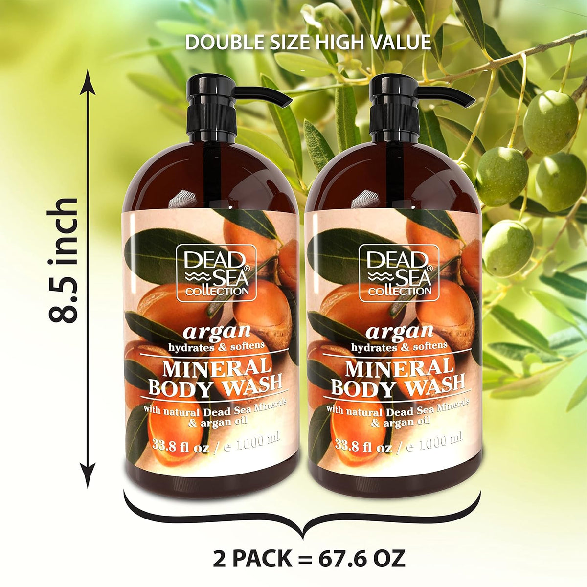 Dead Sea Collection Argan Body Wash for Women and Men - with Pure Dead Sea Minerals and Argan Oil