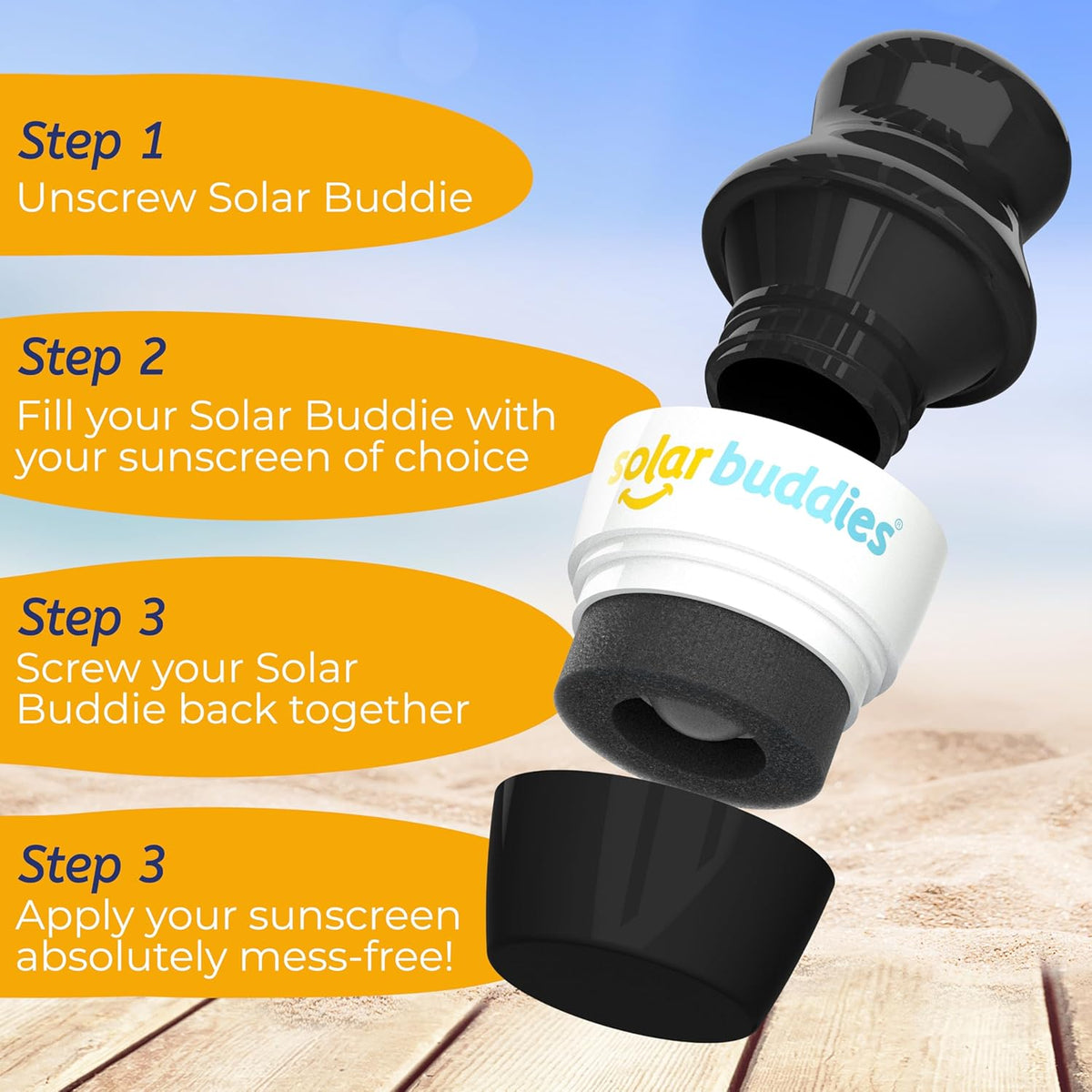 Solar Buddies Bag Bundle & Carabina Clip - Full Black - Refillable Roll on Sponge Sunscreen
