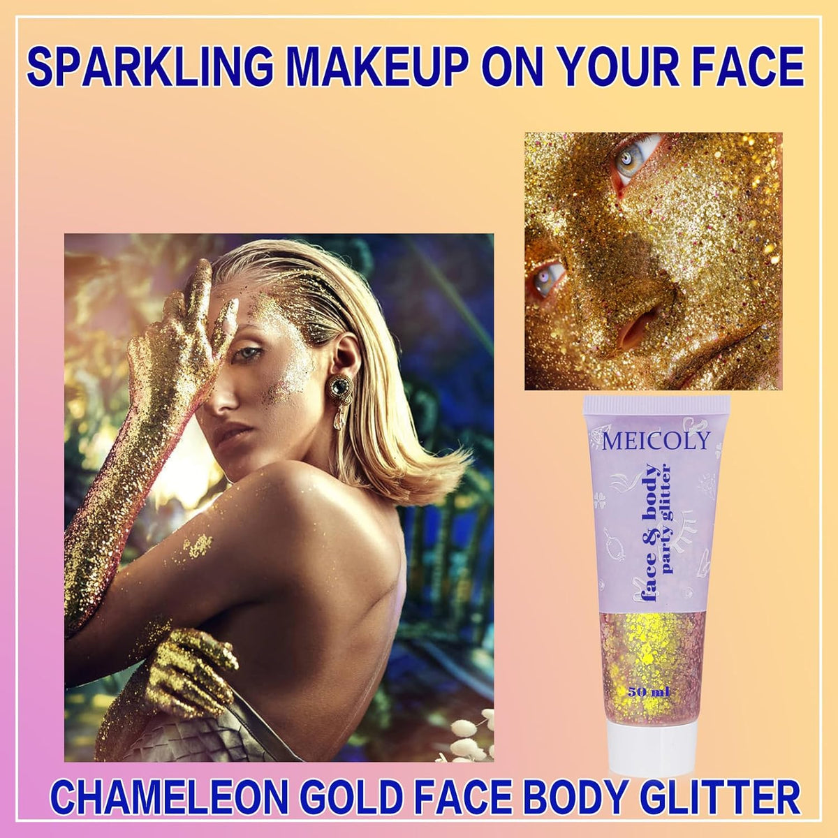 MEICOLY Chameleon Gold Body Glitter,Mardi Gras Outfit for Women,Color Changing Face Glitter,Chunky