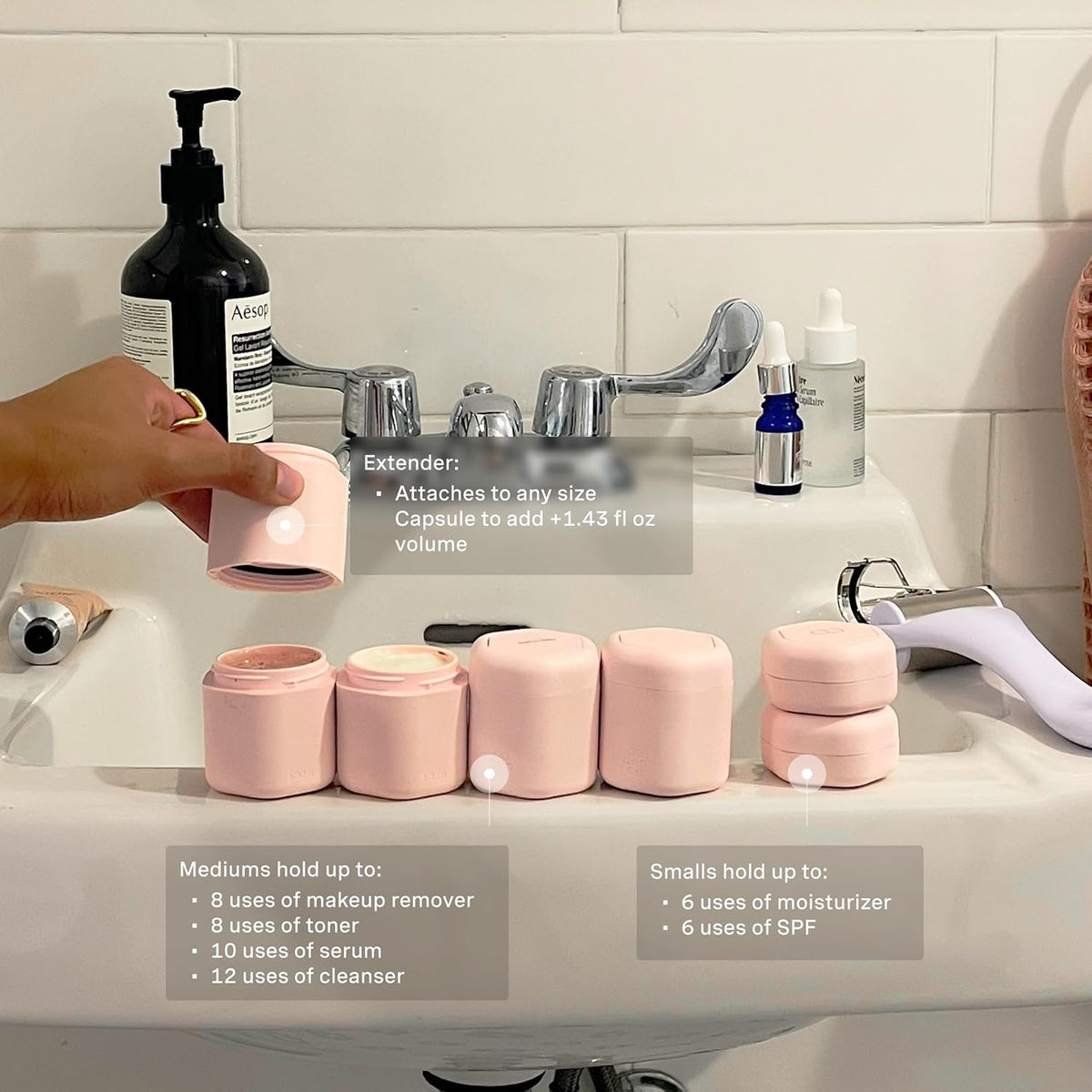 Cadence Travel Containers - Full Skincare Set - Magnetic Containers with Lids,Carry On Travel